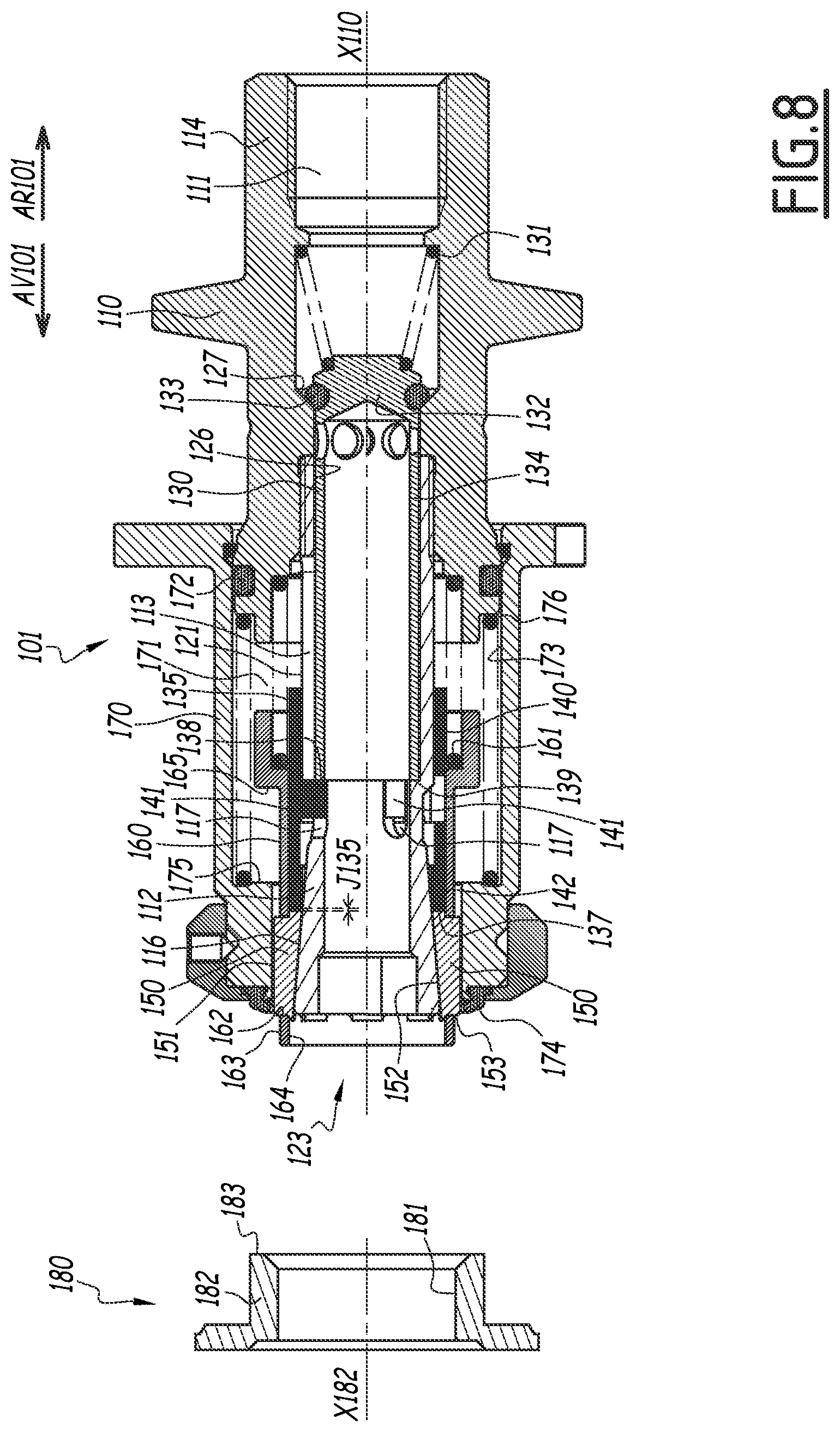 Patent US12129949 Figure 8 – Coupling element for a fluidic connection to a terminal