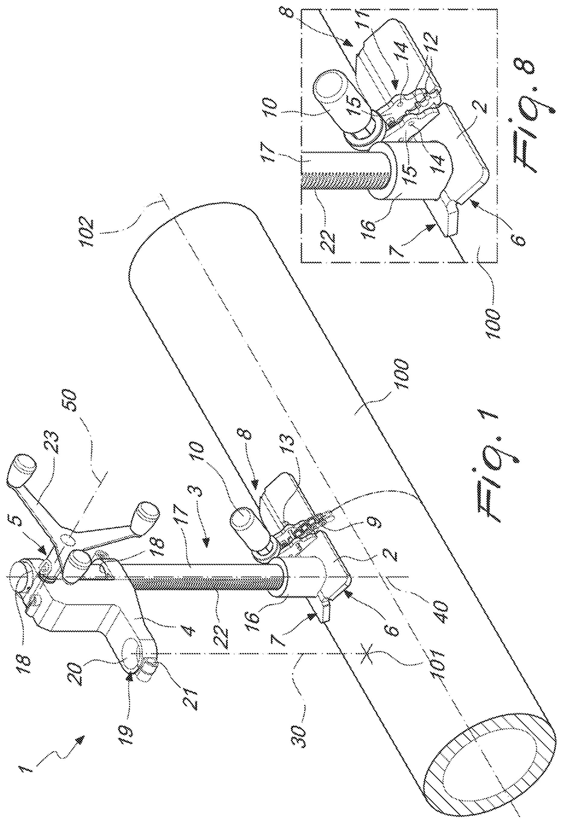 Patent US12129953 Figure 1 – Pipe processing apparatus, particularly for forming branches on pipes made of thermoplastic material