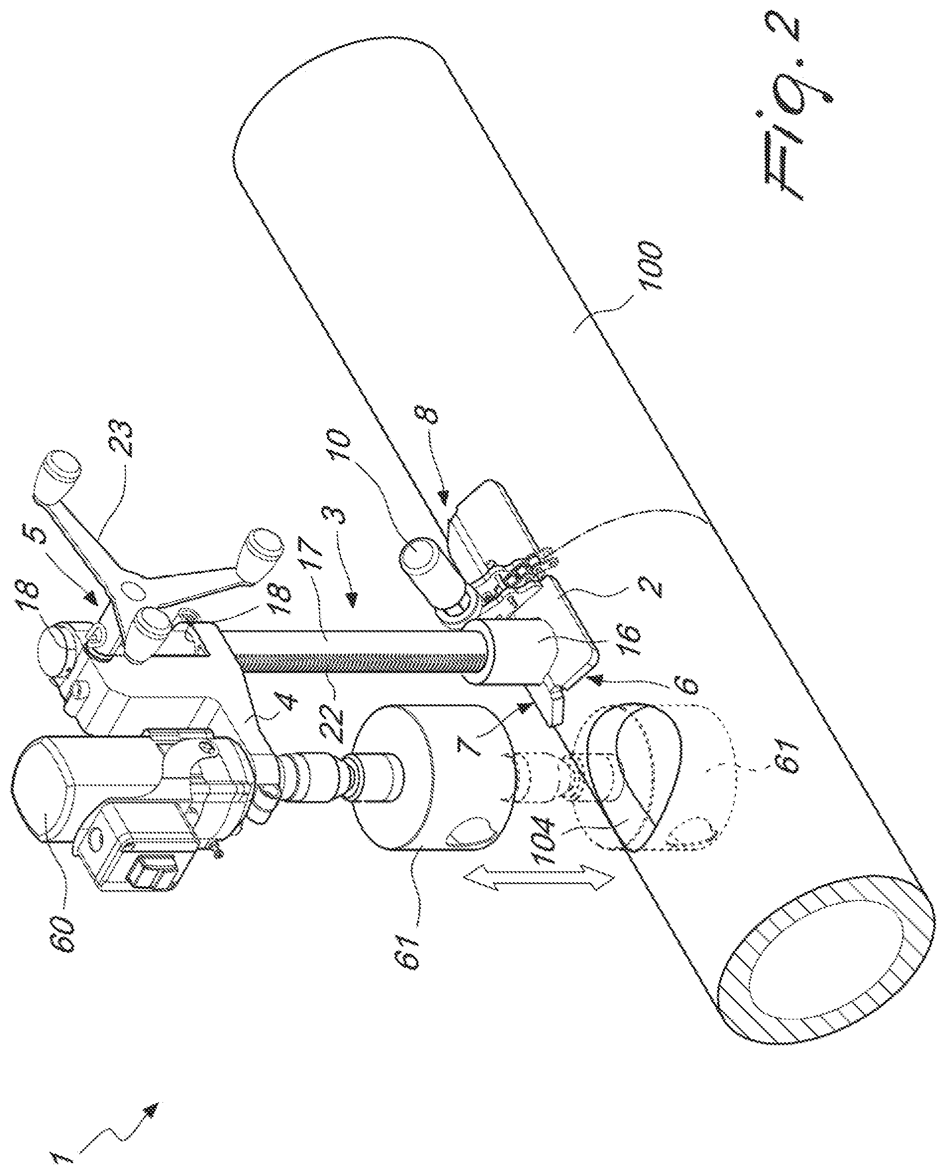 Patent US12129953 Figure 2 – Pipe processing apparatus, particularly for forming branches on pipes made of thermoplastic material