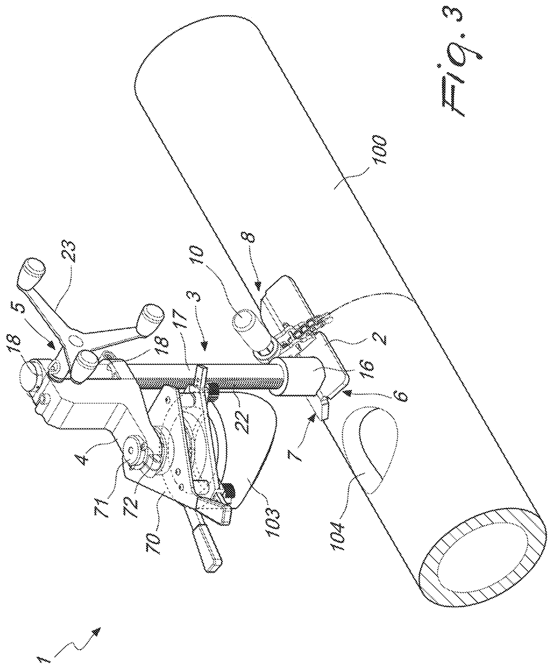 Patent US12129953 Figure 3 – Pipe processing apparatus, particularly for forming branches on pipes made of thermoplastic material