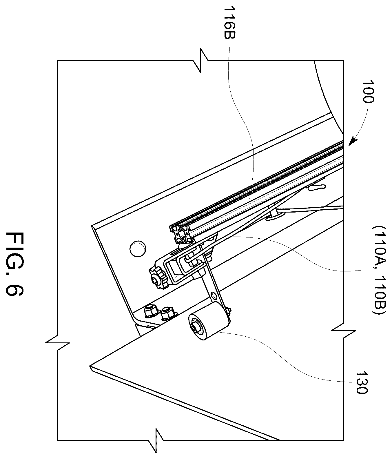 Patent US12129957 Figure 6 – Display mounting system with concealed lifting mechanism for enhanced user viewing comfort and aesthetics