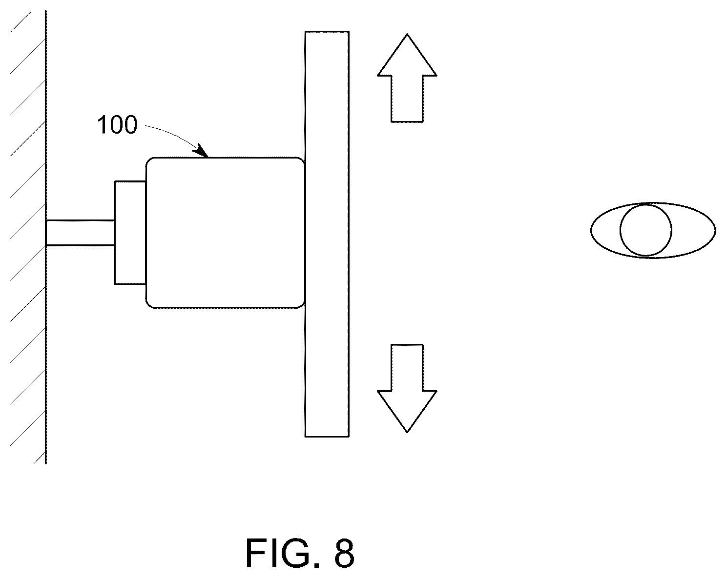 Patent US12129957 Figure 8 – Display mounting system with concealed lifting mechanism for enhanced user viewing comfort and aesthetics