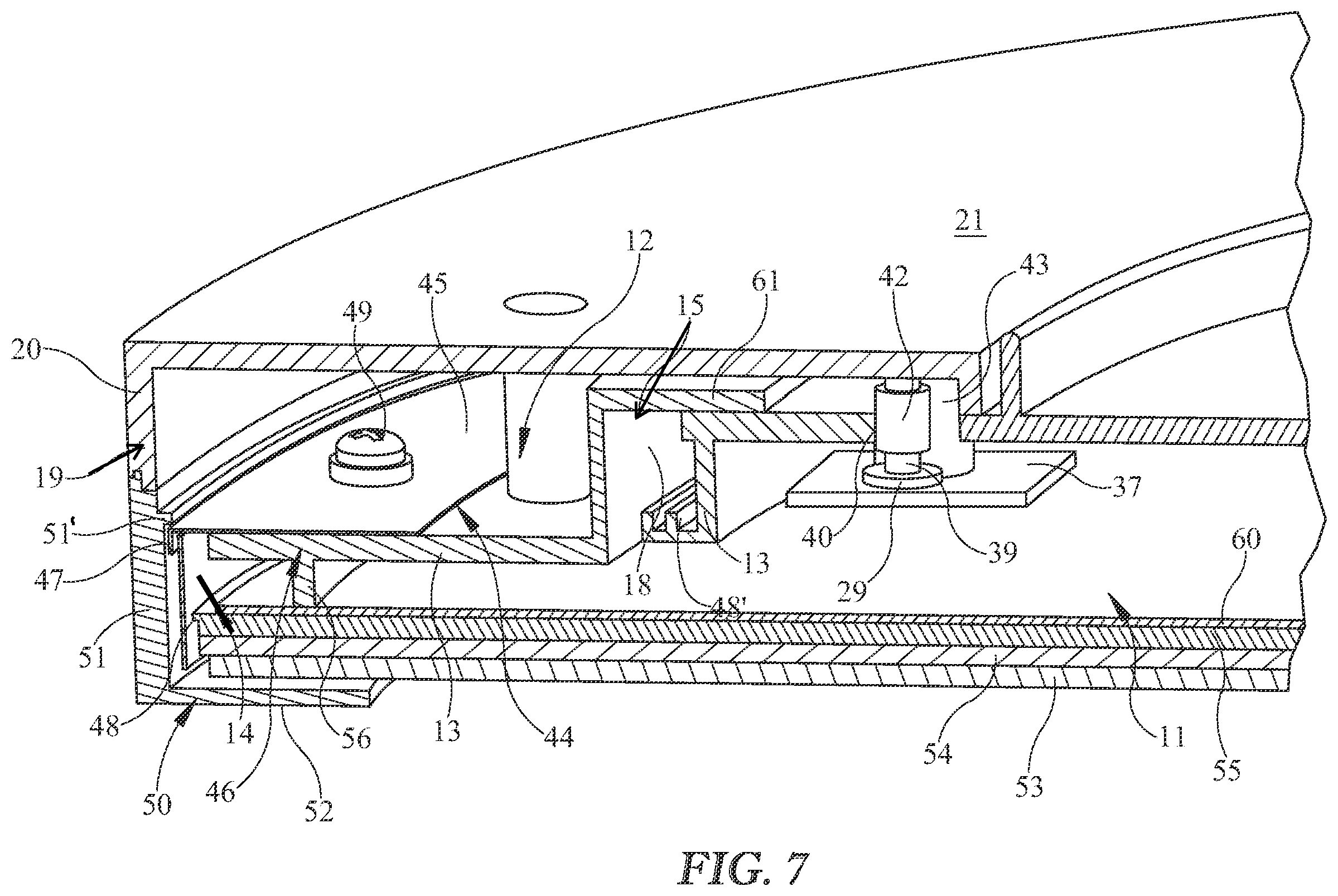 Patent US12129996 Figure 5 – Duo LED light fixture with a downlight source and an optionally operable upper light source