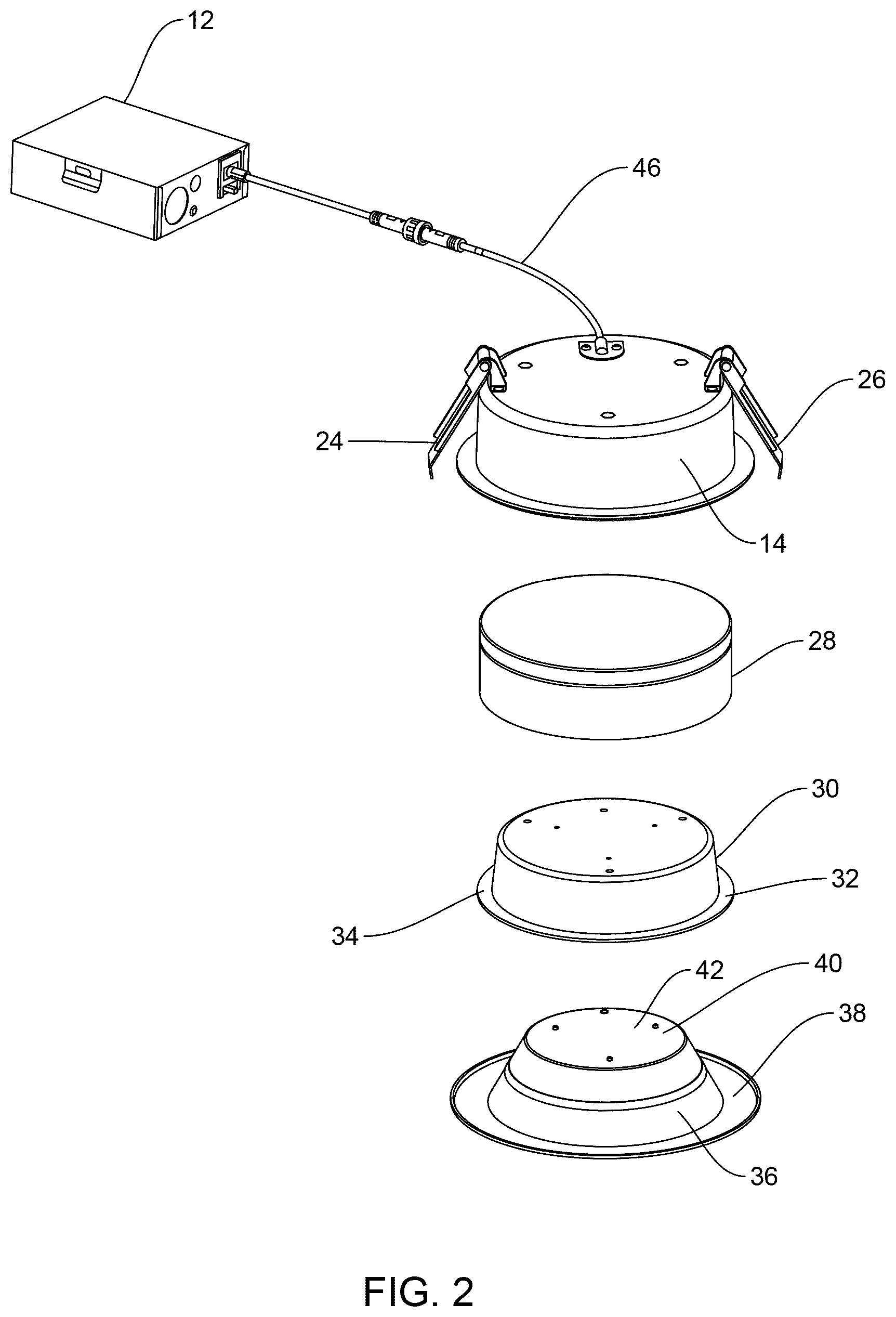 Patent US12129999 Figure 2 – Direct mount fire rated recessed luminaire
