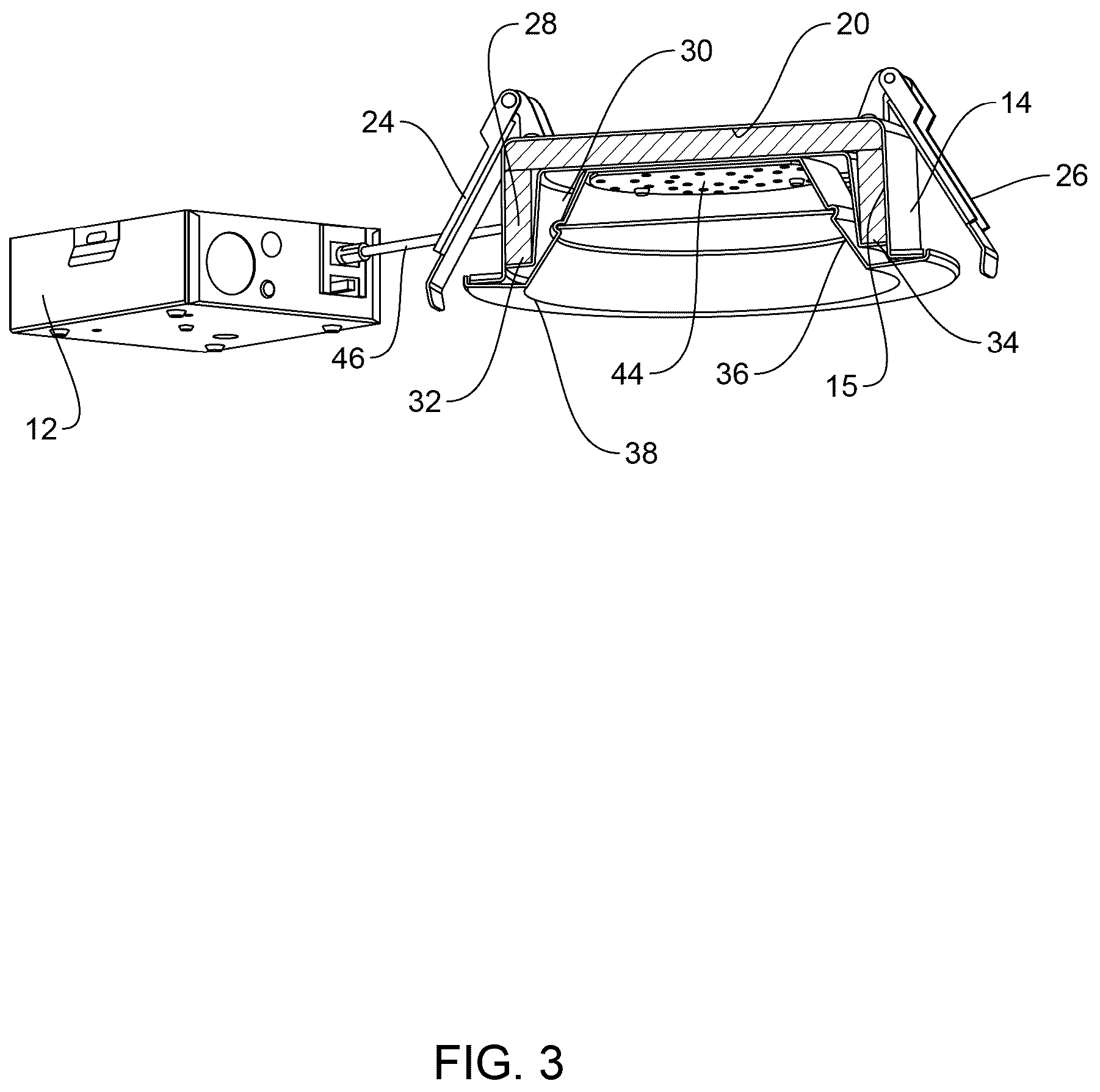 Patent US12129999 Figure 3 – Direct mount fire rated recessed luminaire