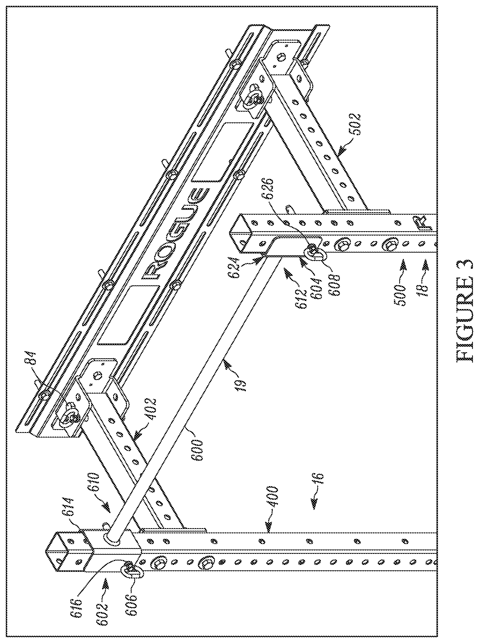 Patent US12134003 Figure 3 – Weightlifting rack assembly and wall mount bracket for a weightlifting rack assembly