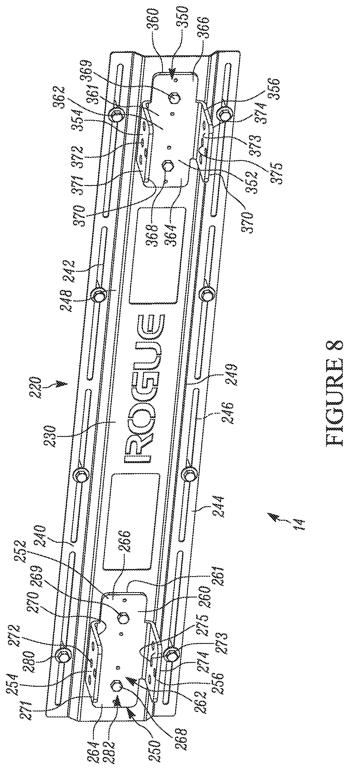 Patent US12134003 Figure 8 – Weightlifting rack assembly and wall mount bracket for a weightlifting rack assembly