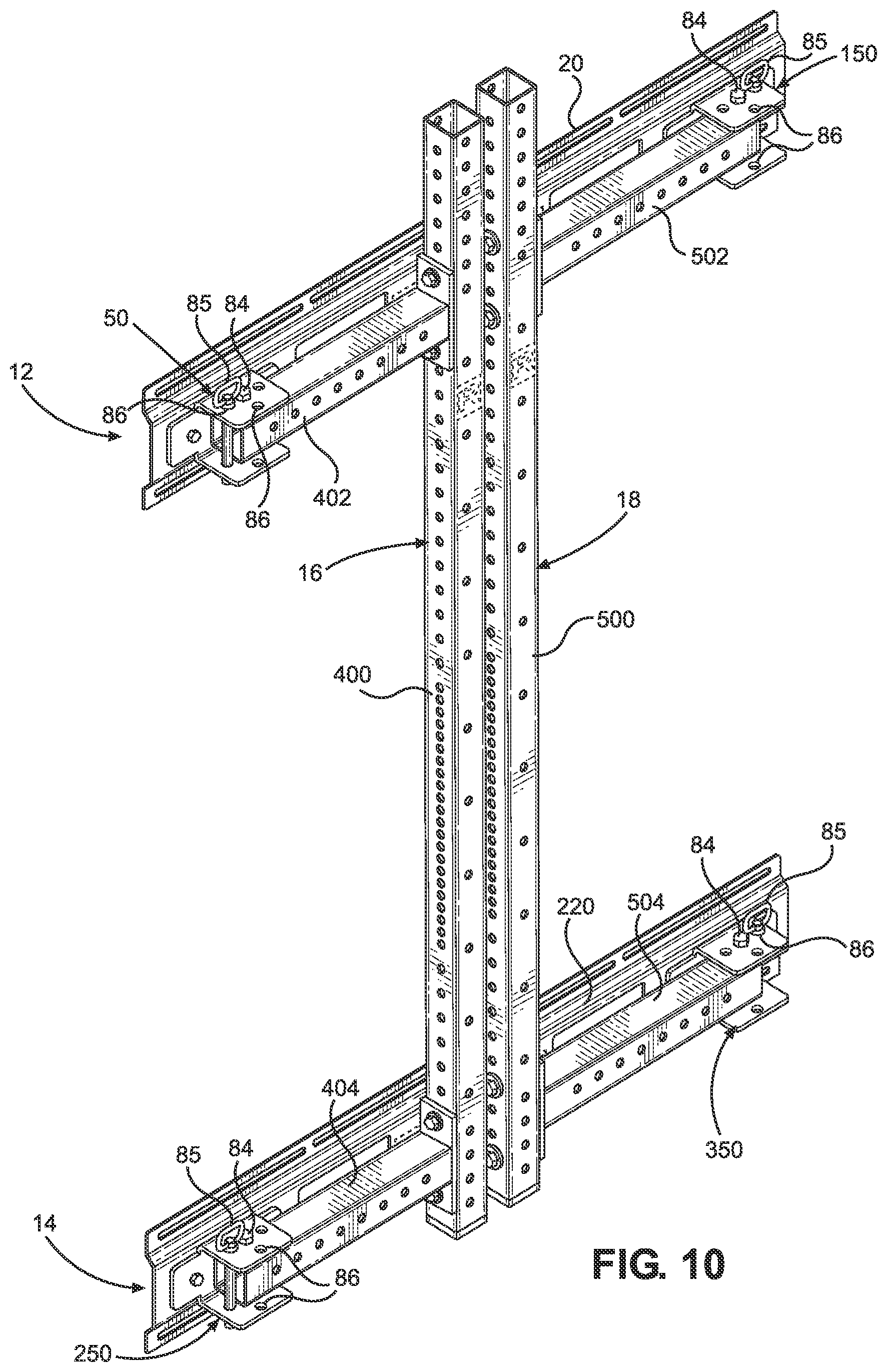 Patent US12134003 Figure 10 – Weightlifting rack assembly and wall mount bracket for a weightlifting rack assembly