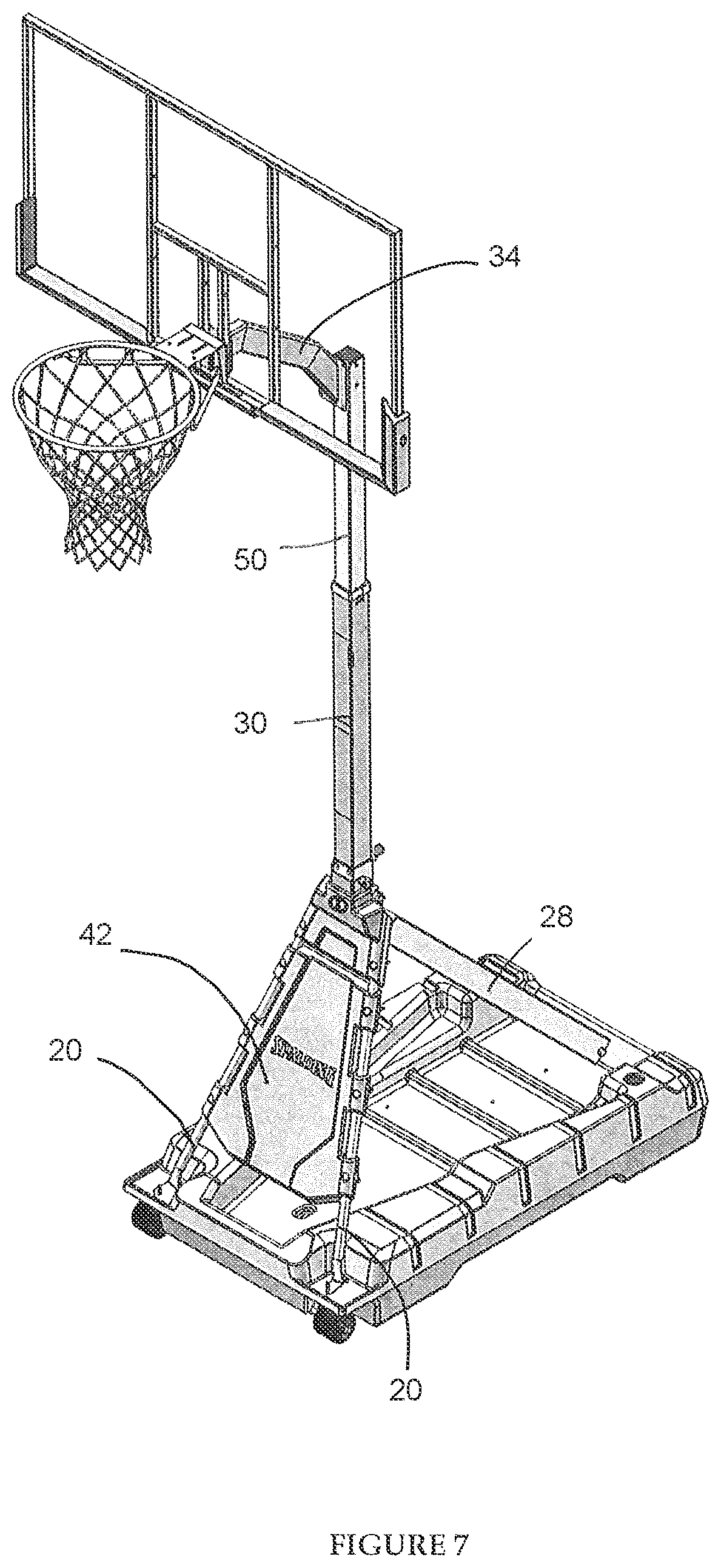 Patent US12134016 Figure 7 – Portable basketball goal assembly