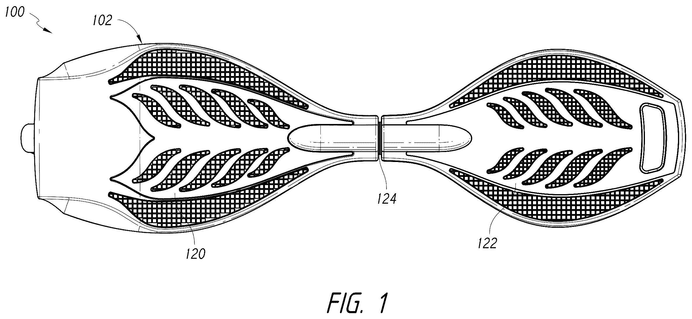 Patent US12134025 Figure 1 – Powered wheeled board