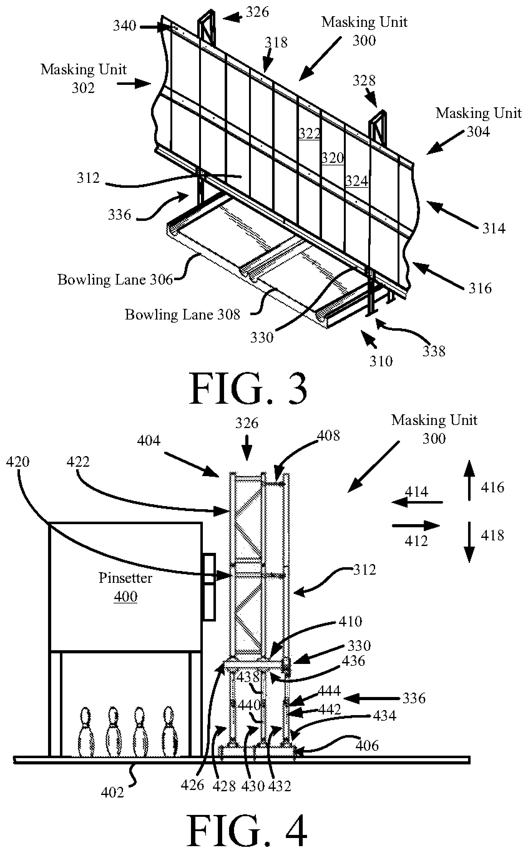 Patent US12134026 Figure 3 – Systems and methods for masking pinsetters of bowling lanes