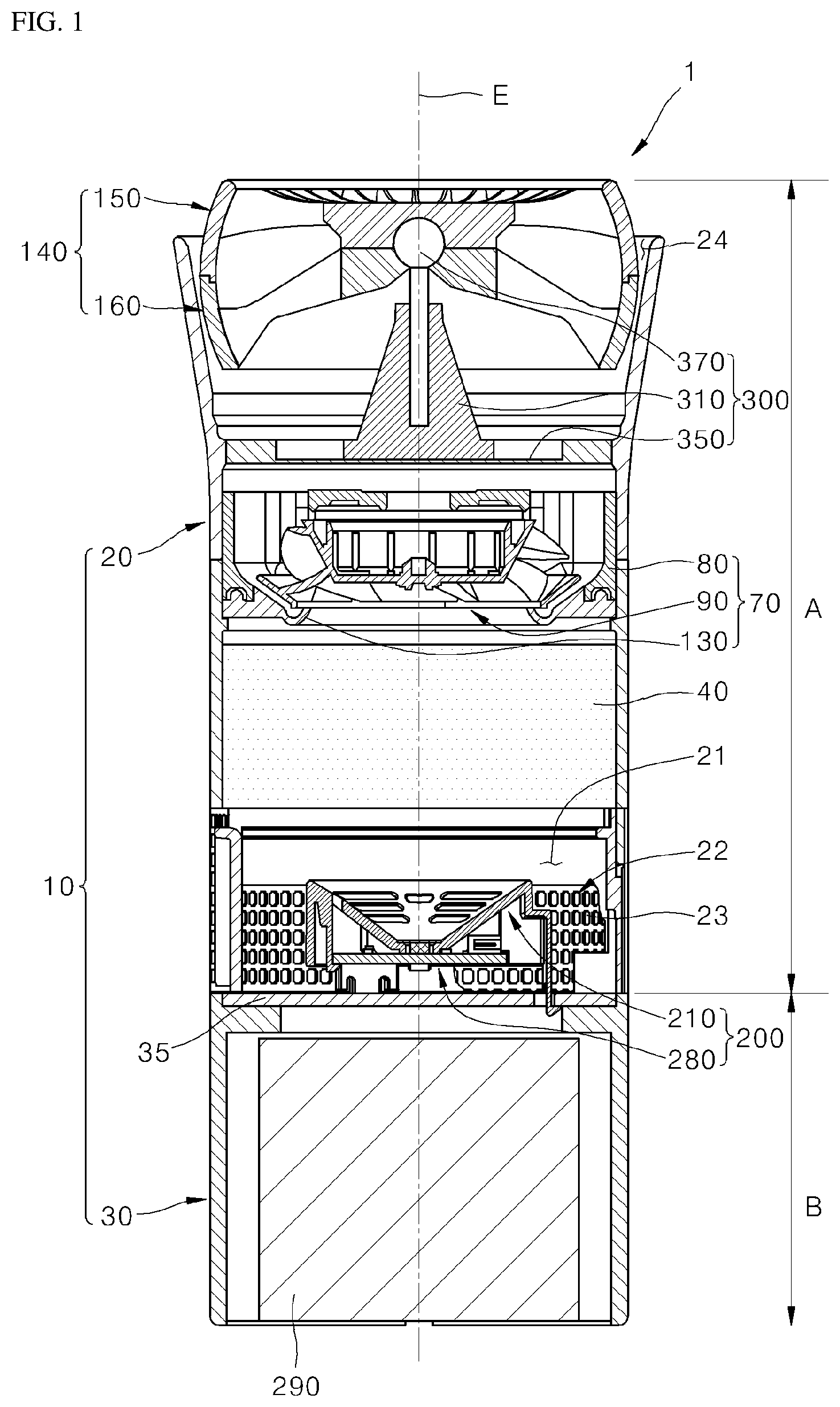 Patent US12134062 Figure 1 – Portable air purifier