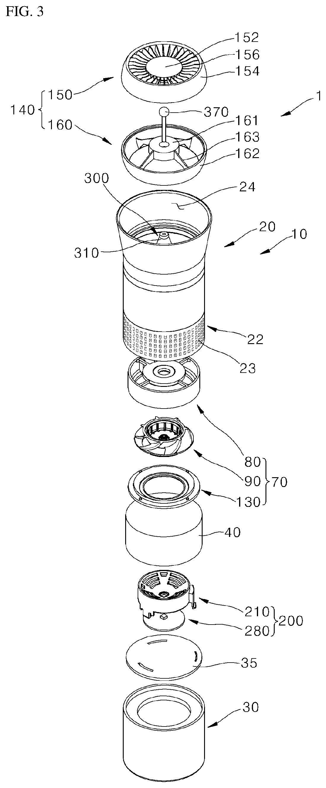 Patent US12134062 Figure 3 – Portable air purifier