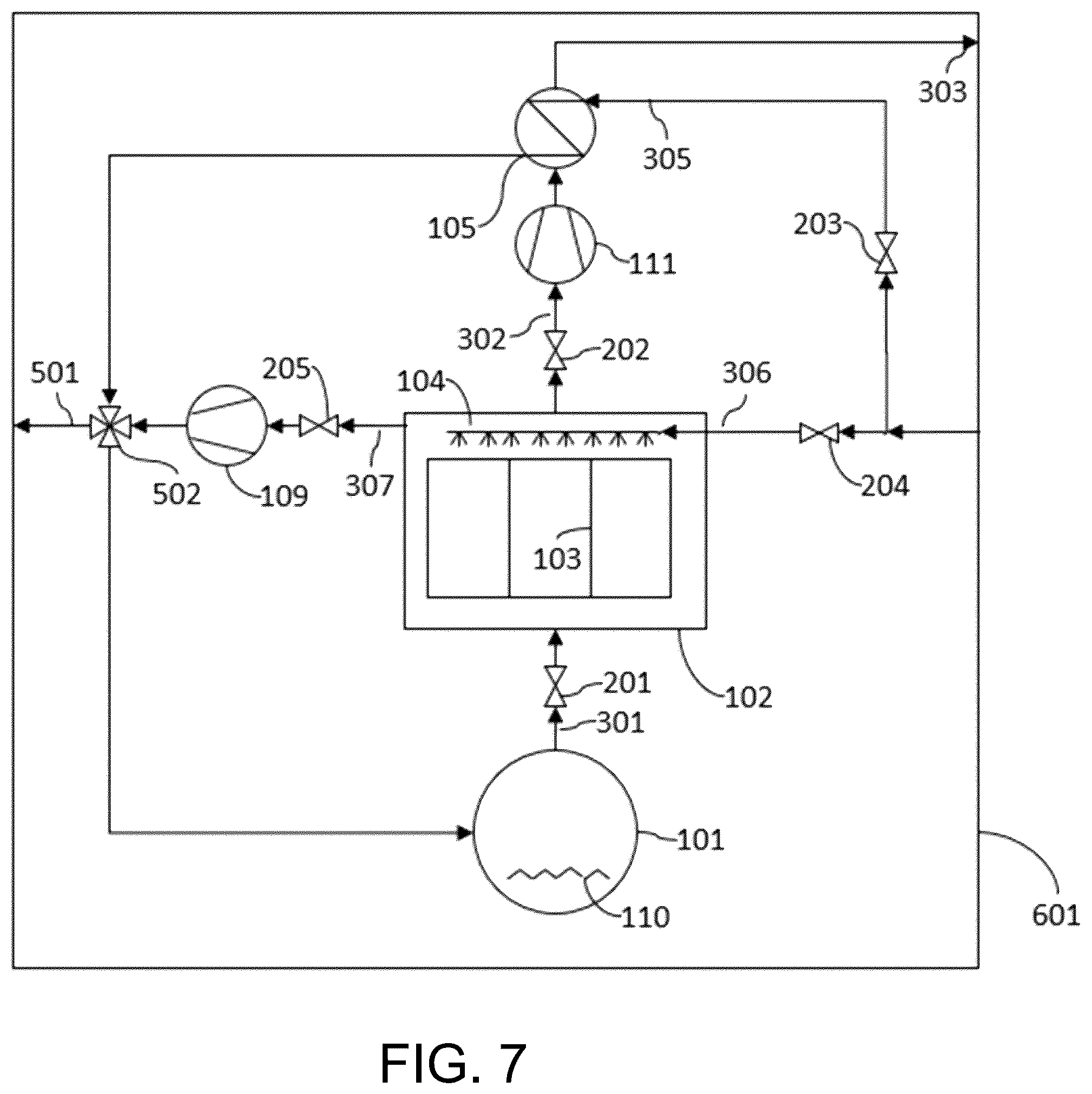 Patent US12134069 Figure 7 – Mechanical vapor re-compressor heat pump for separating CO 2 from water vapor in temperature-vacuum swing adsorption cycles