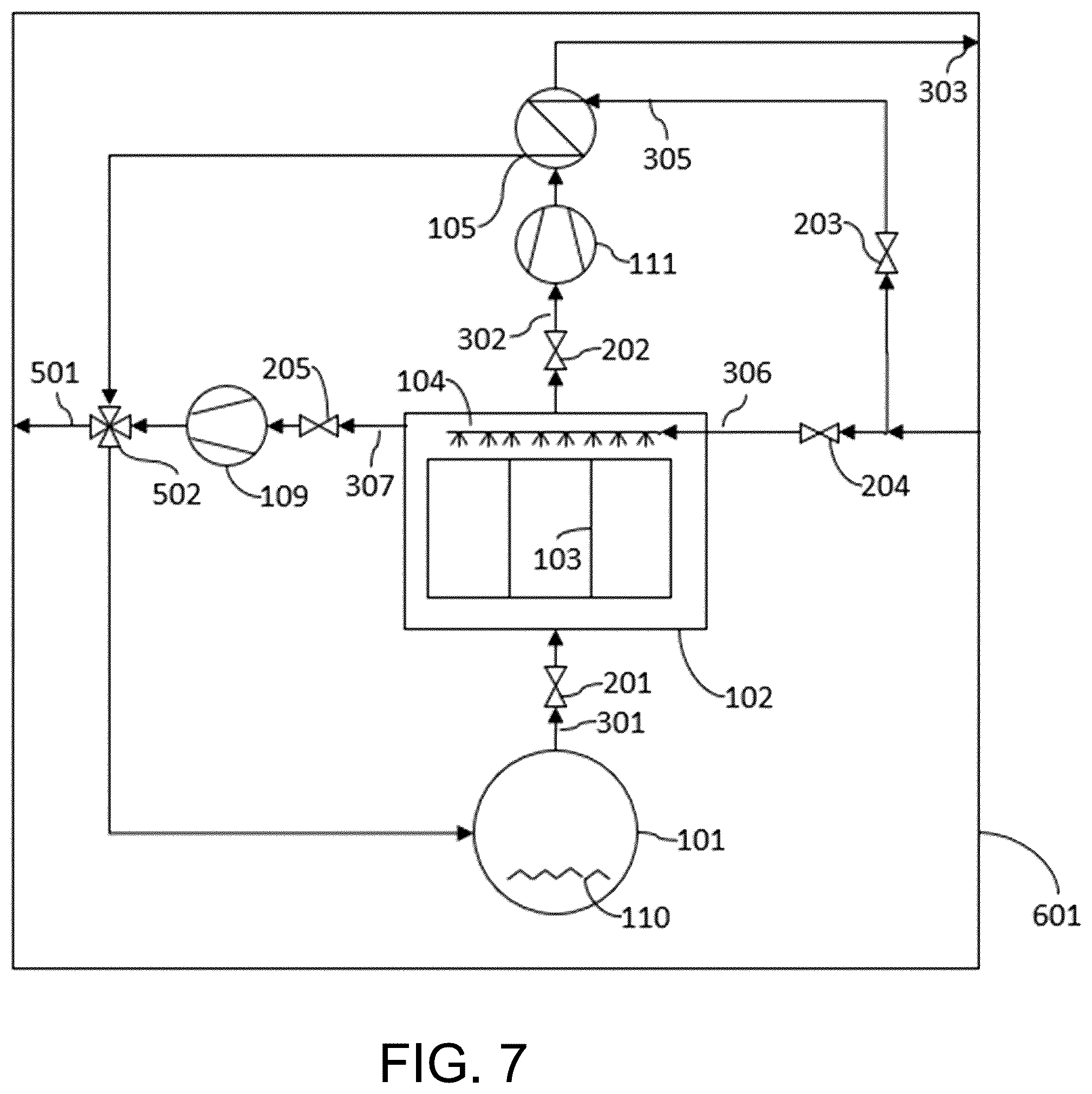 Patent US12134070 Figure 7 – Mechanical vapor re-compressor heat pump for separating CO 2 from water vapor in temperature-vacuum swing adsorption cycles