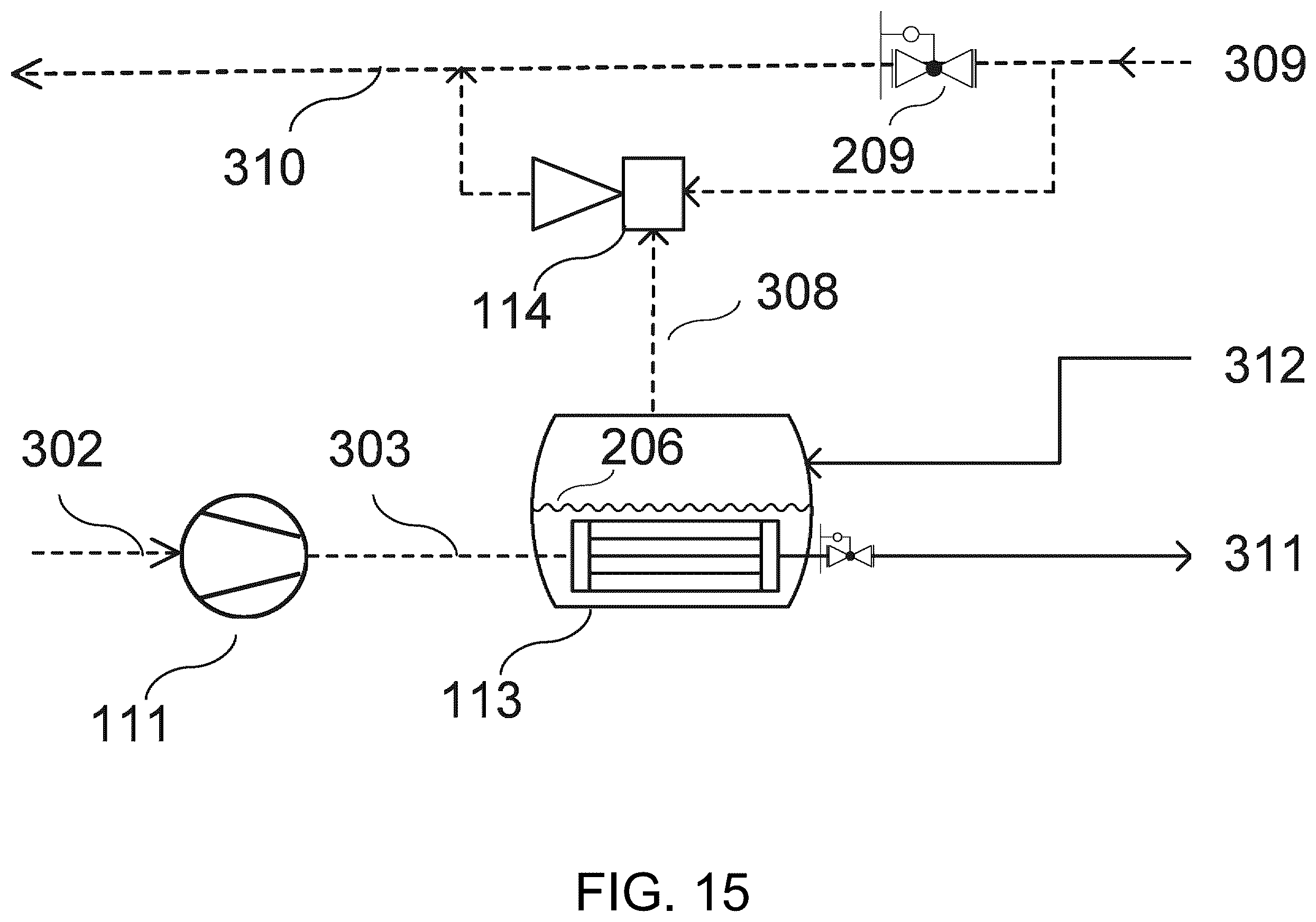 Patent US12134070 Figure 15 – Mechanical vapor re-compressor heat pump for separating CO 2 from water vapor in temperature-vacuum swing adsorption cycles