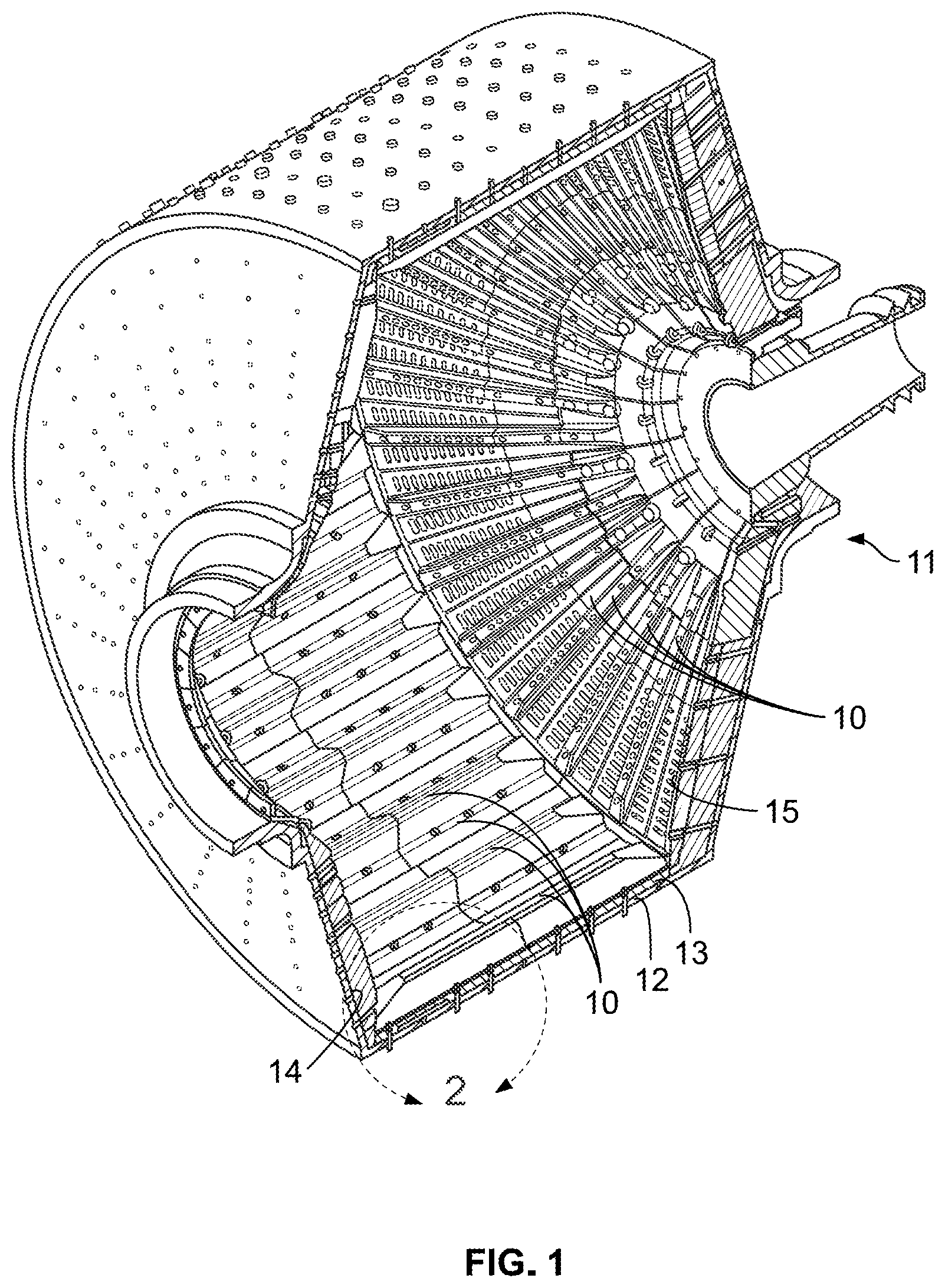 Patent US12134100 Figure 1 – Liner assembly for ore grinding mill