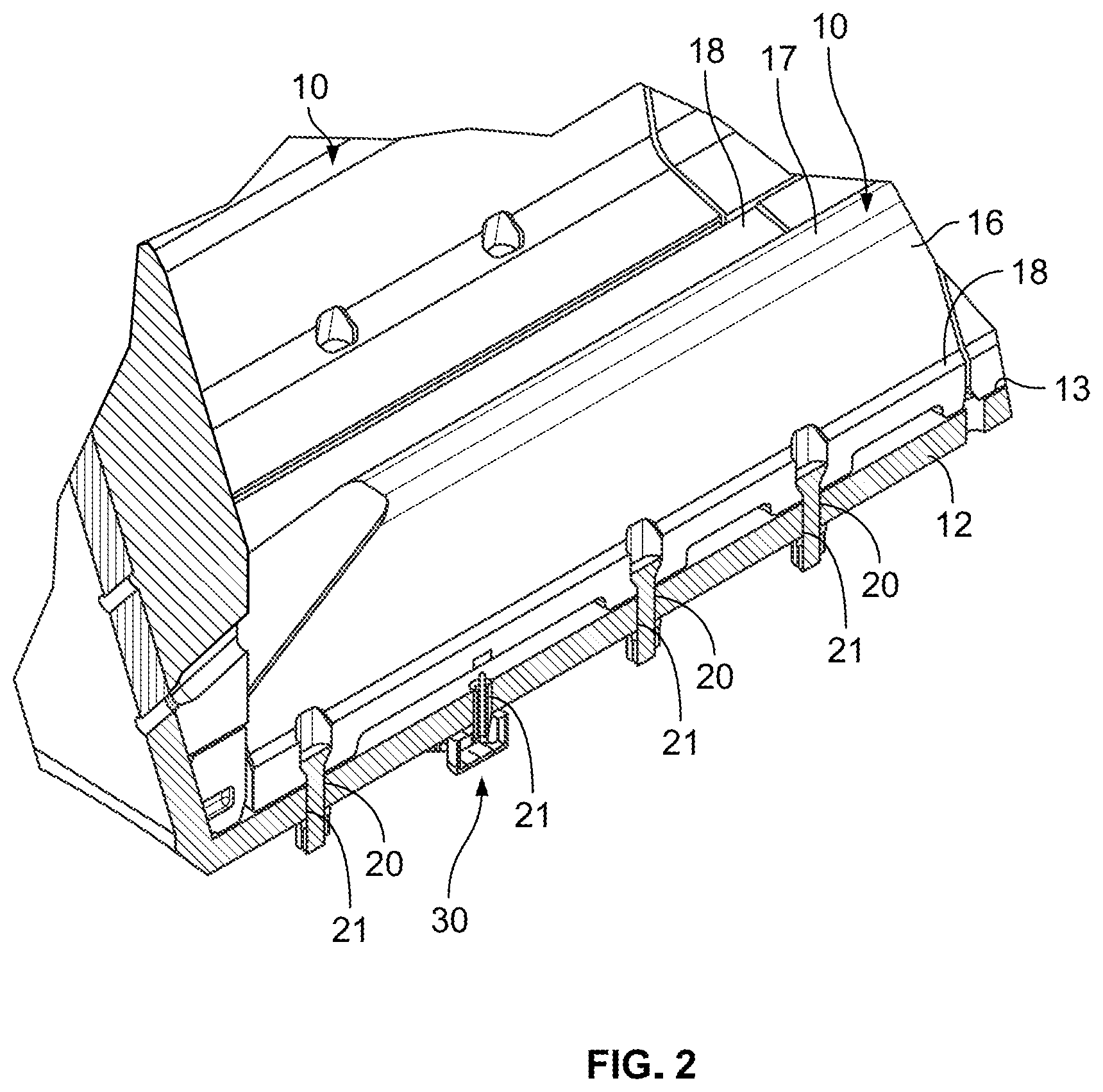 Patent US12134100 Figure 2 – Liner assembly for ore grinding mill