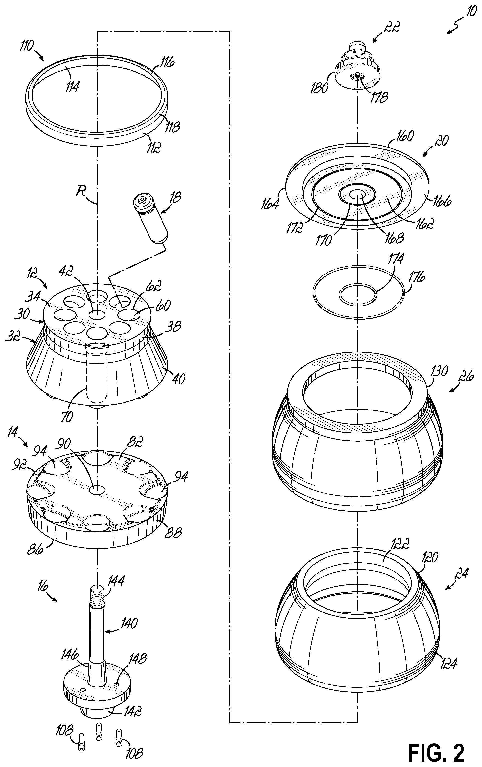Patent US12134101 Figure 2 – Fixed angle centrifuge rotor with tubular cavities and related methods