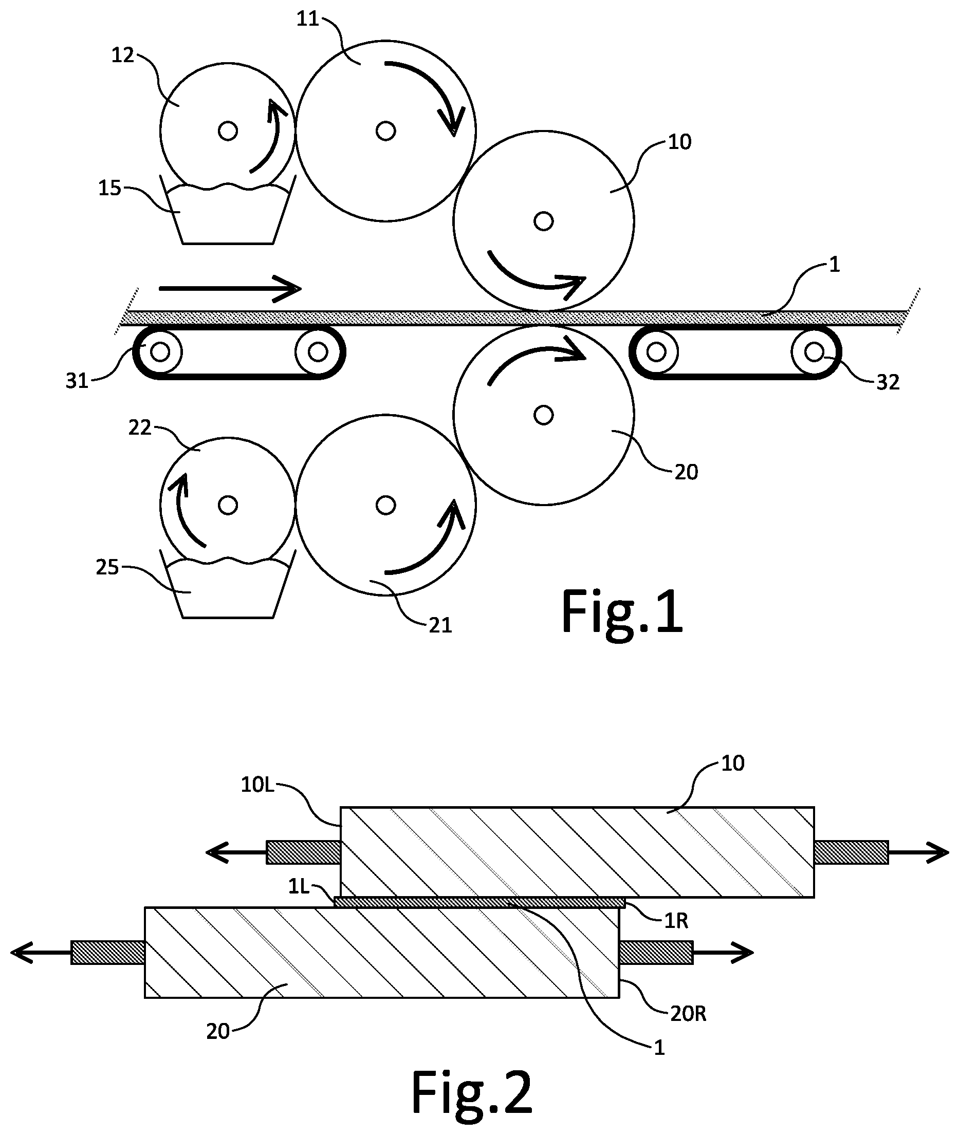 Patent US12134105 Figure 1 – Coating device and method using rollers