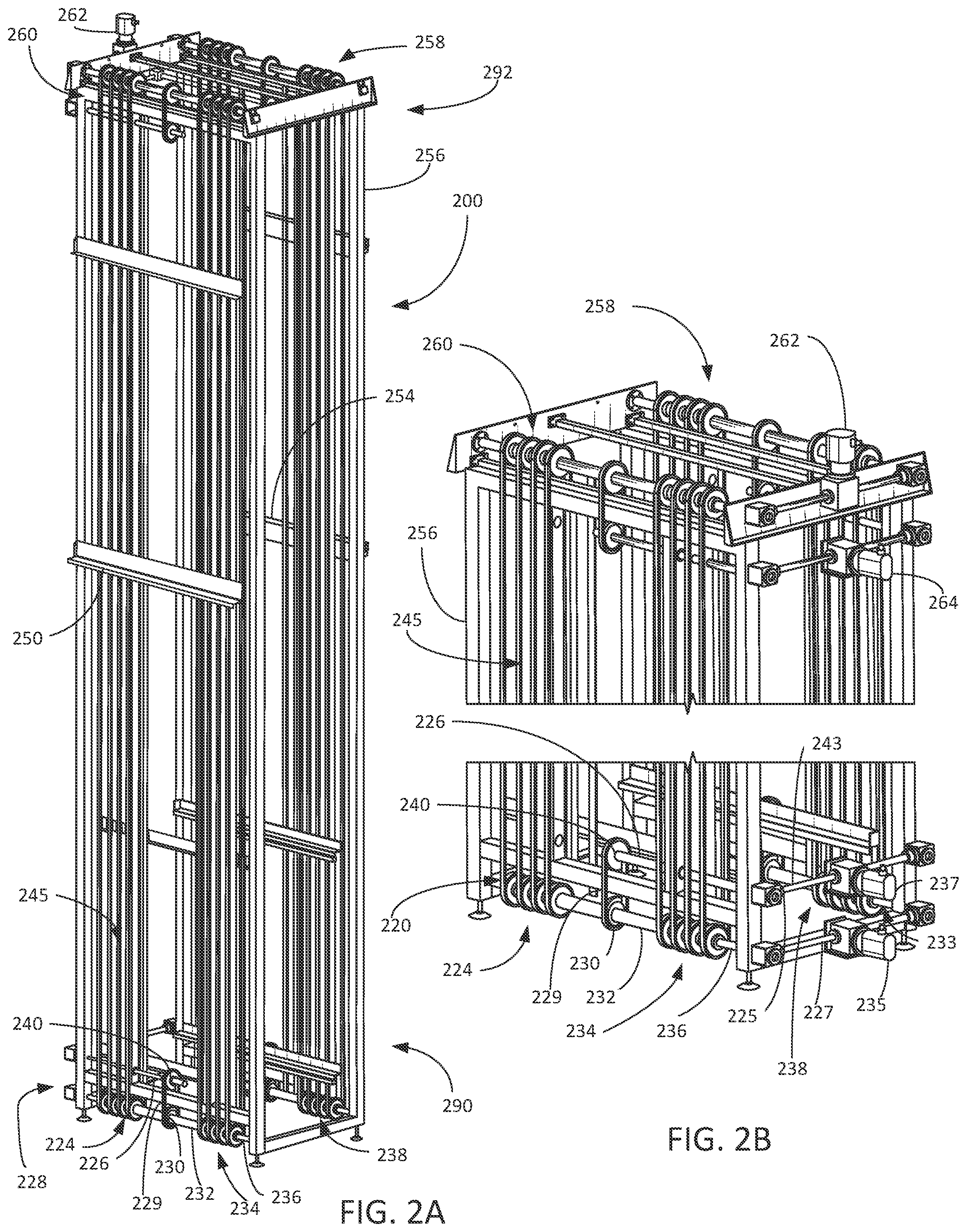 Patent US12134112 Figure 2 – Systems and methods for lifting and descending payload shuttles with high throughput and a reduced footprint