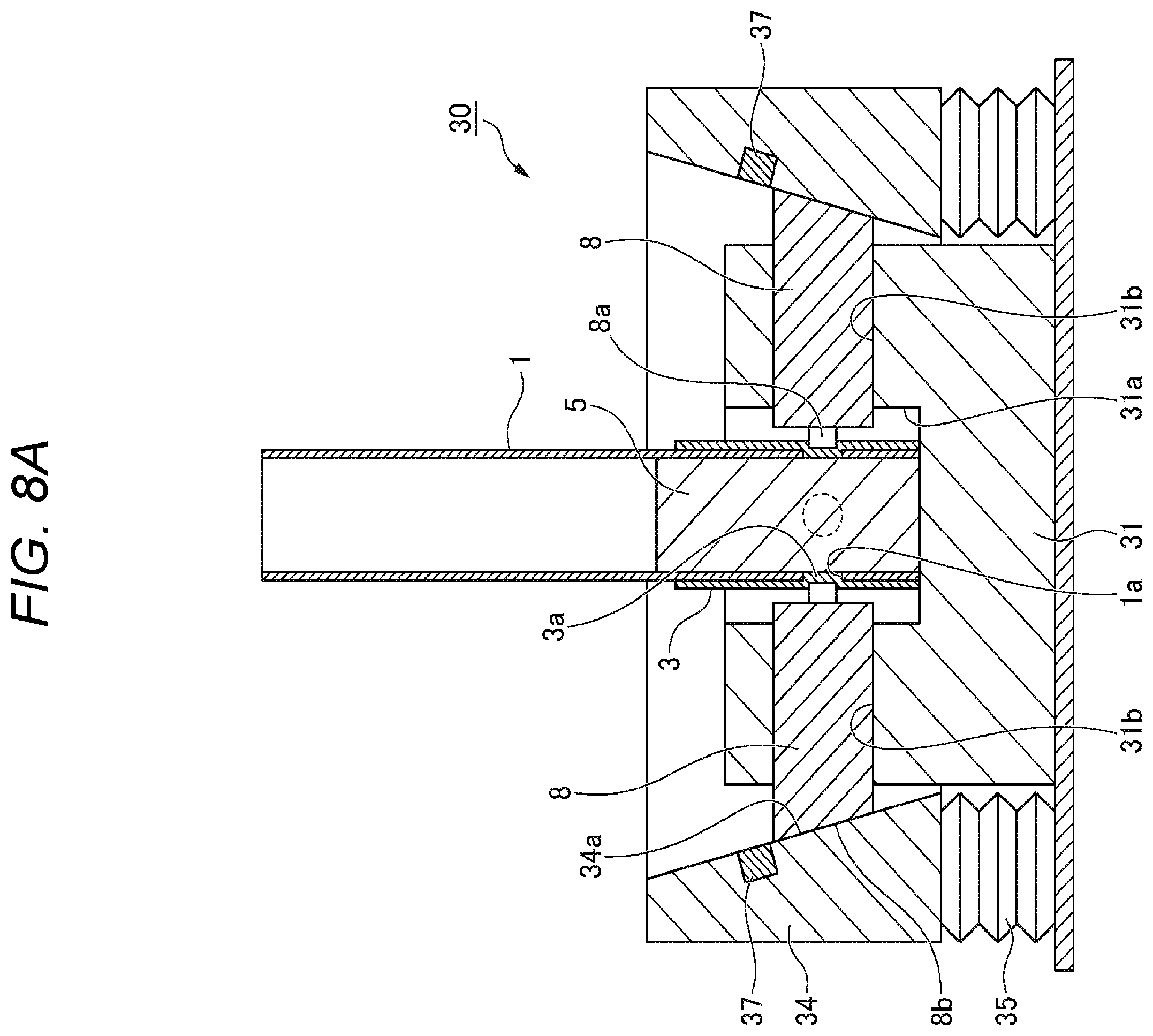 Patent US12134117 Figure 14 – Coupling device for tubular member, different-material joining method using same, and manufacturing method for tubular member equipped with different-material-joining auxiliary member
