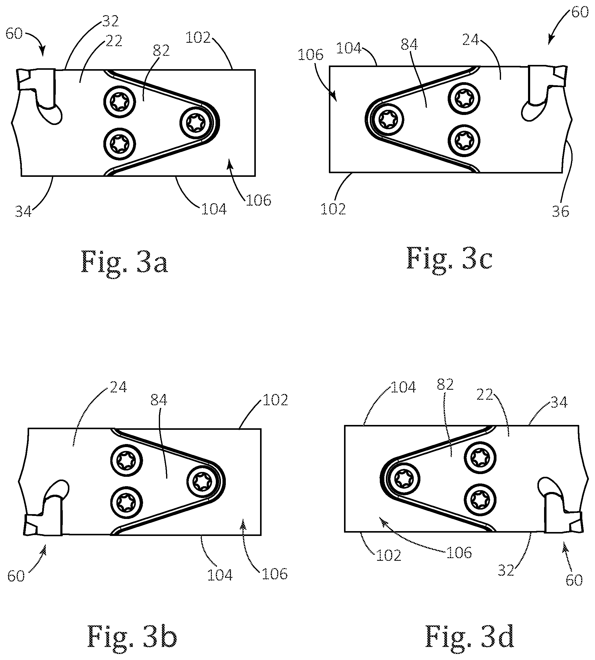 Patent US12134135 Figure 2 – Symmetric cutting tool including cutting blade and tool holder provided with converging abutment surfaces
