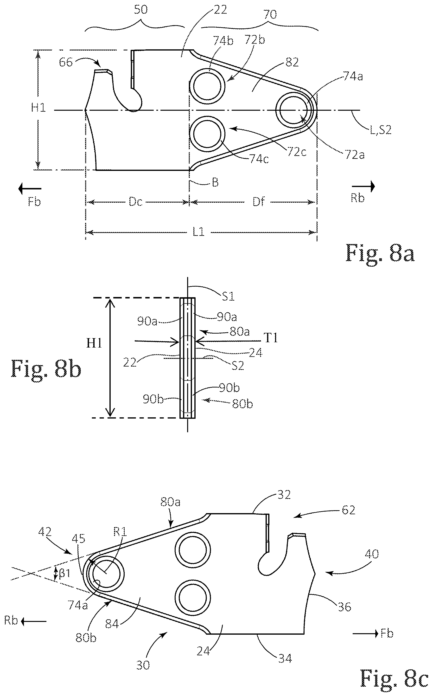 Patent US12134135 Figure 5 – Symmetric cutting tool including cutting blade and tool holder provided with converging abutment surfaces