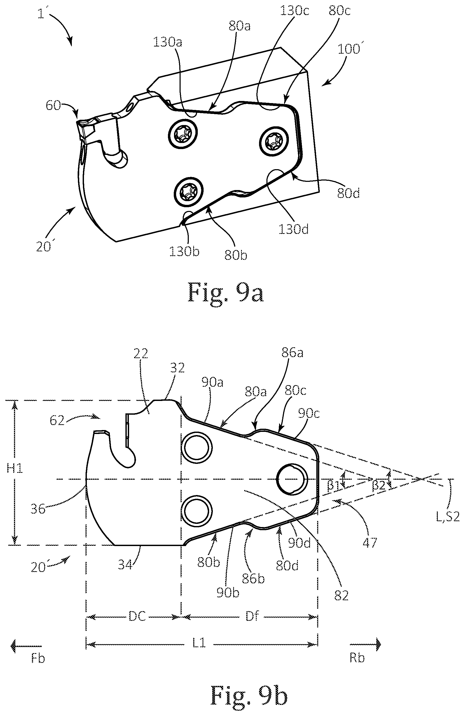 Patent US12134135 Figure 6 – Symmetric cutting tool including cutting blade and tool holder provided with converging abutment surfaces