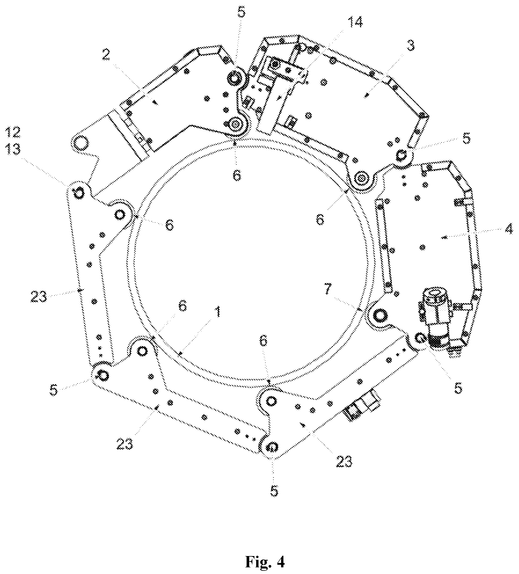 Patent US12134149 Figure 4 – Device for the orbital processing of non-rotating joints and pipe ends