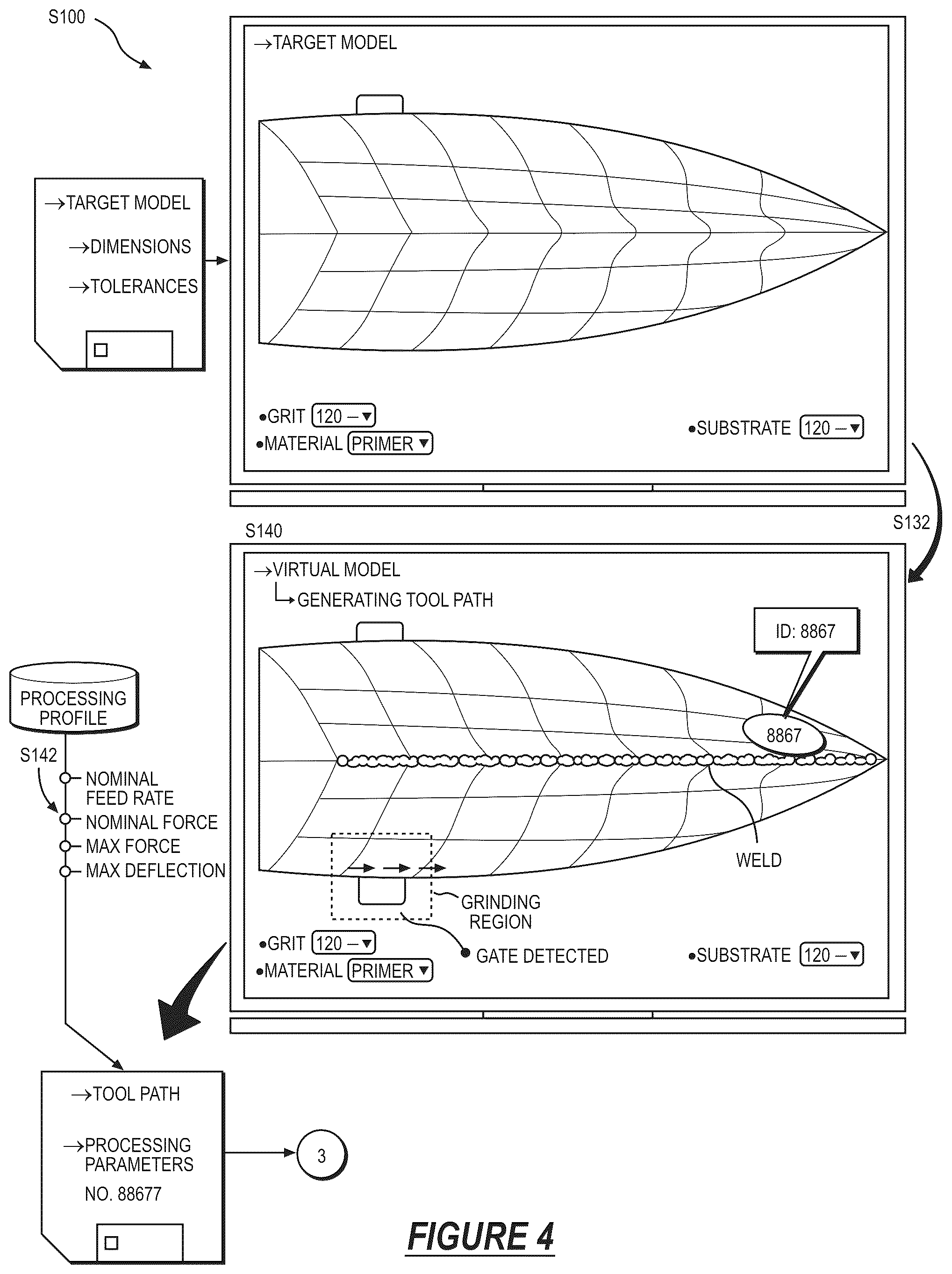 Patent US12134166 Figure 4 – System and method for autonomously grinding a workpiece