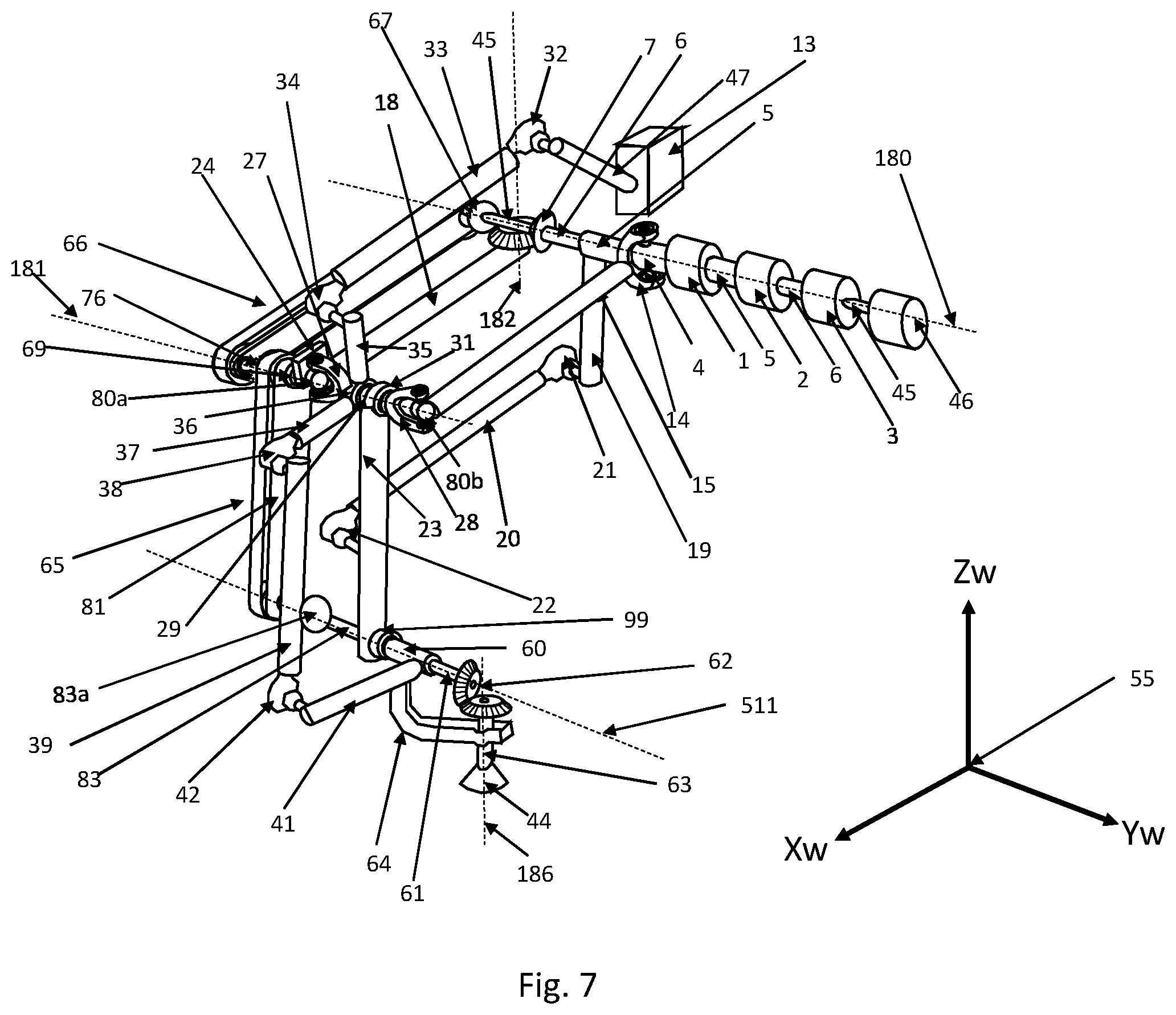 Patent US12134187 Figure 8 – Agile robot arm for positioning a tool with controlled orientation