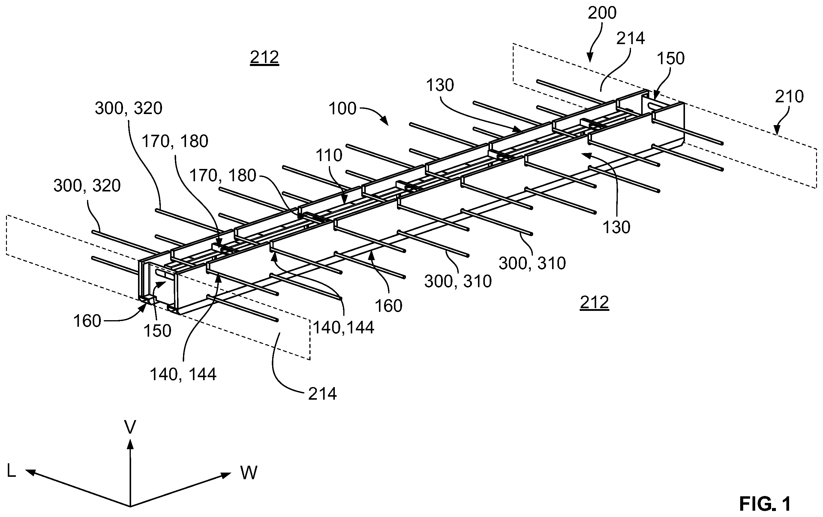Patent US12134209 — Bulkhead system for concrete casting bed — Figure 1