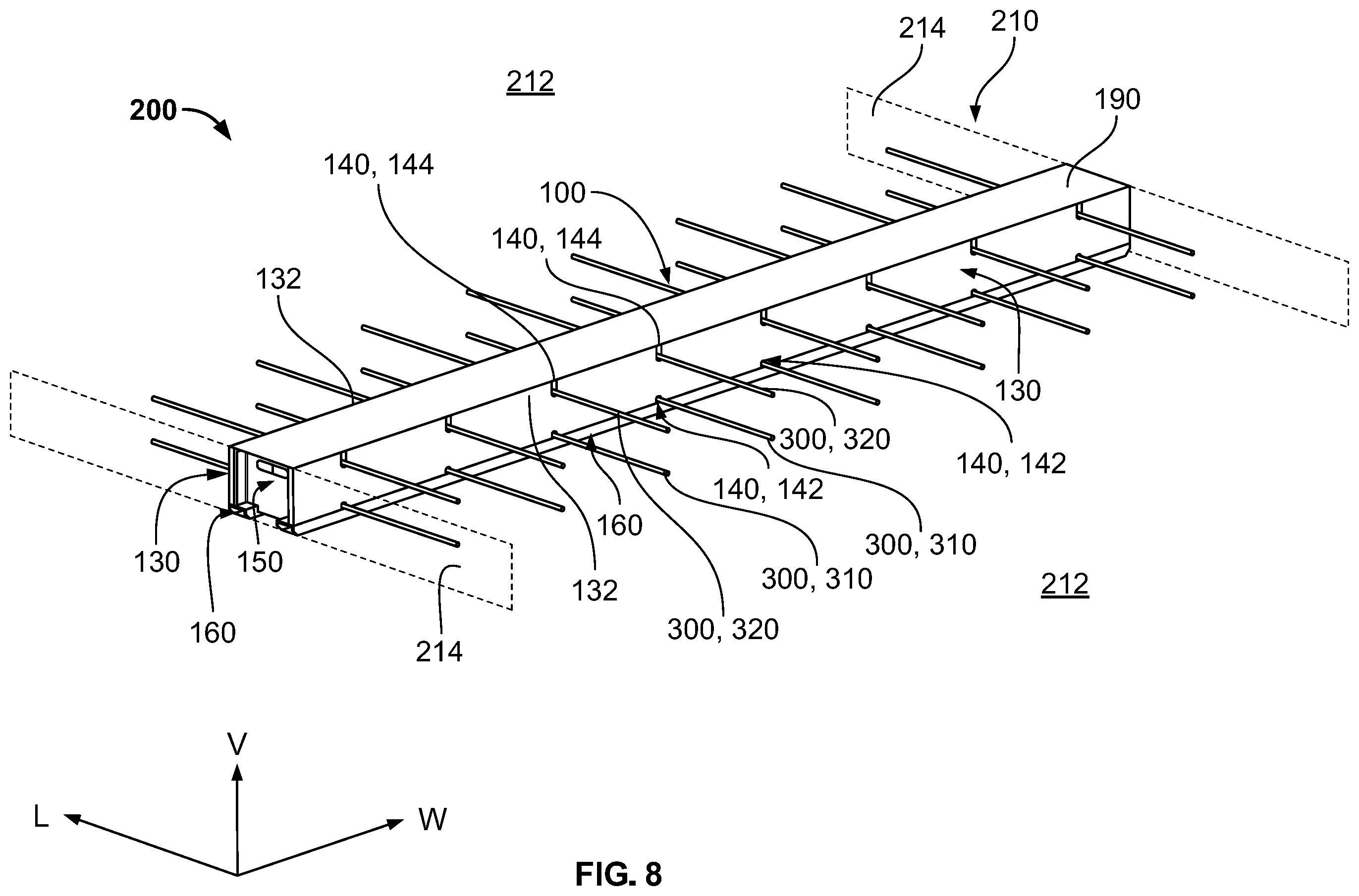 Patent US12134209 Figure 8 – Bulkhead system for concrete casting bed