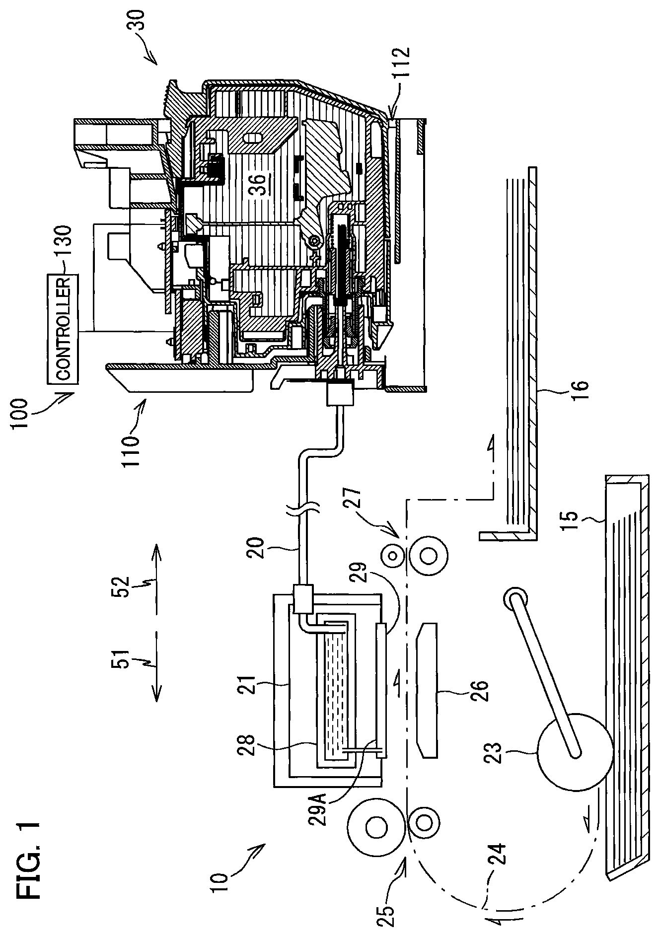 Patent US12134276 Figure 1 – Liquid cartridge including plate member pivotally movable between first posture and second posture