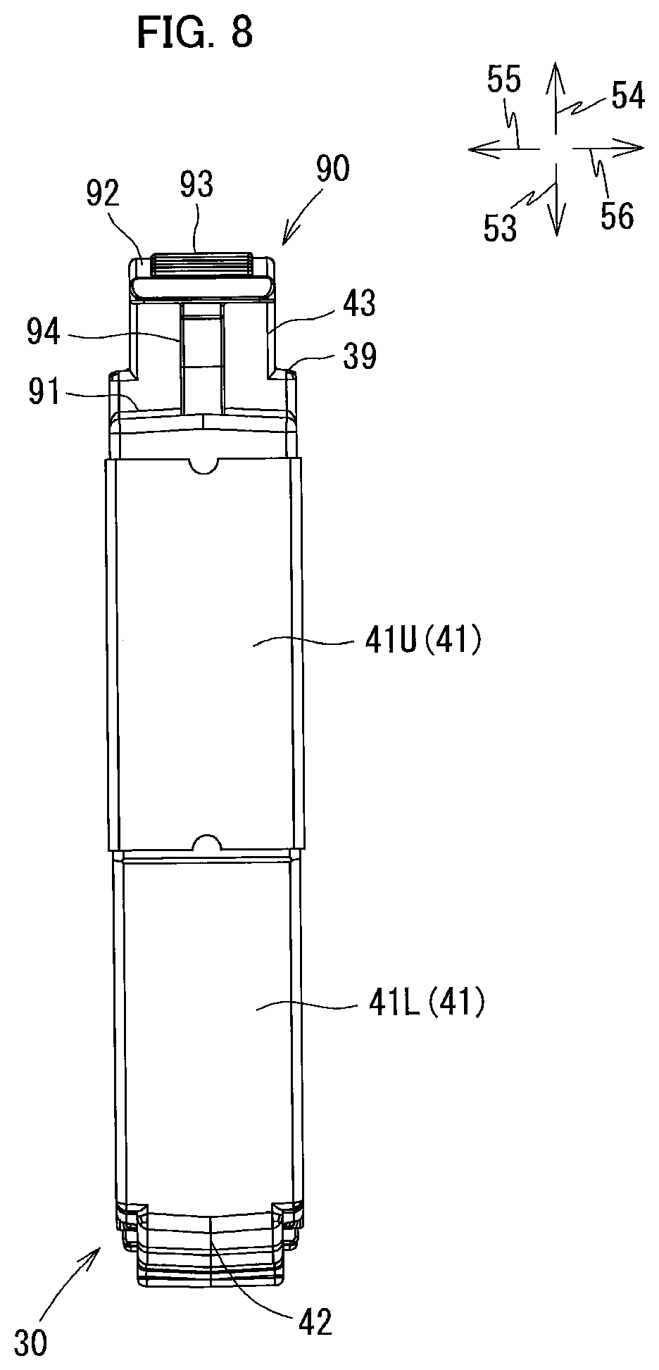 Patent US12134276 Figure 8 – Liquid cartridge including plate member pivotally movable between first posture and second posture