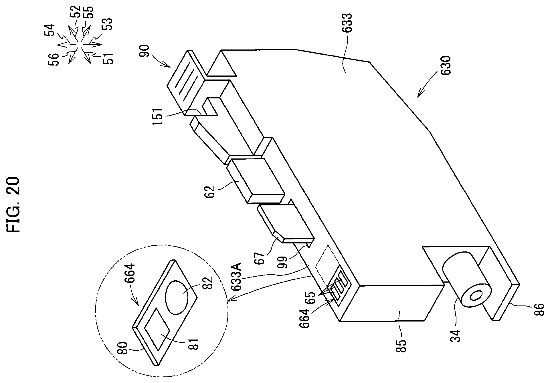 Patent US12134276 Figure 20 – Liquid cartridge including plate member pivotally movable between first posture and second posture