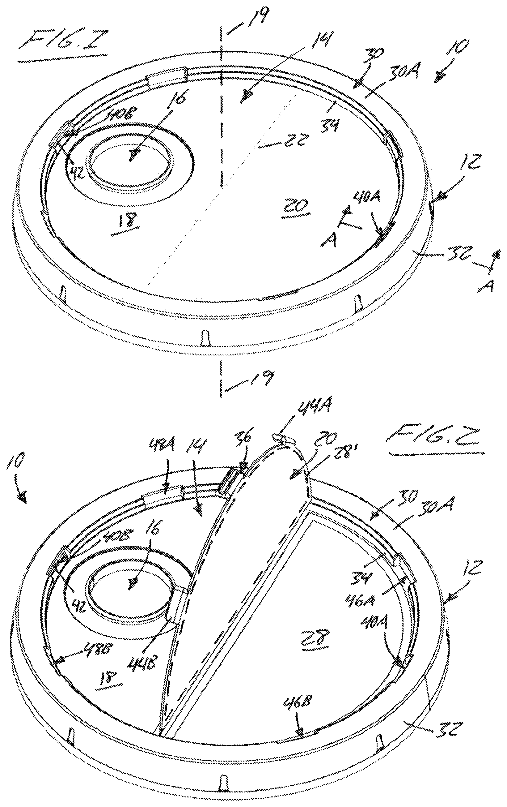 Patent US12134282 Figure 1 – Combined lid and strainer device for a paint container