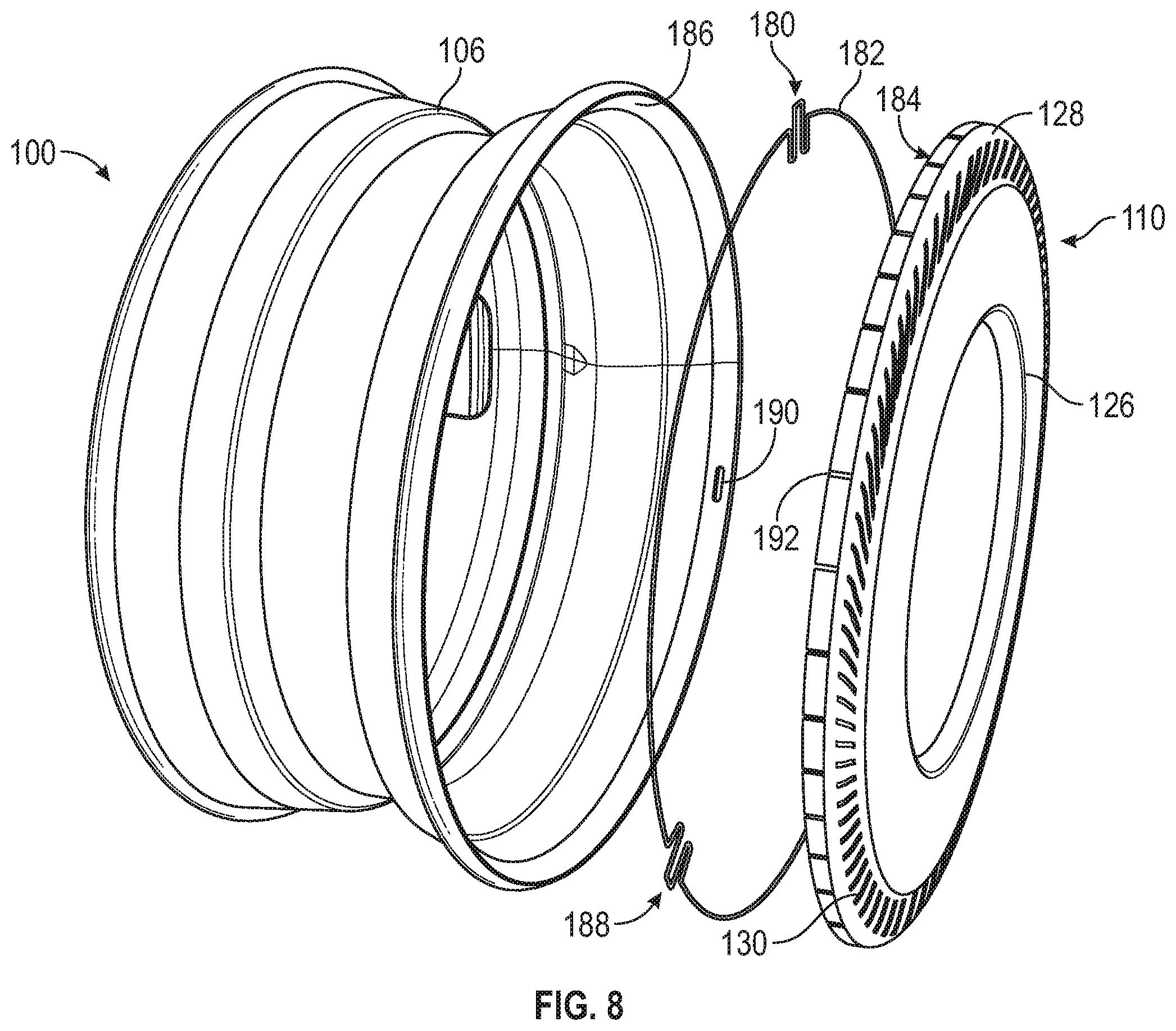 Patent US12134284 Figure 6 – Aerodynamic cover for a vehicle wheel, attachment system for the aerodynamic cover to the vehicle wheel, and vehicle wheel having such an aerodynamic cover and attachment system