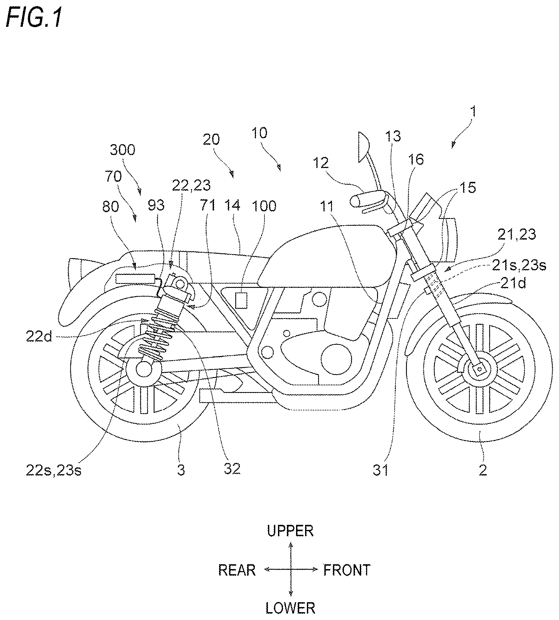Patent US12134294 Figure 1 – Load weight derivation device, control device, suspension system, saddle-ride-type vehicle, vehicle height adjustment device