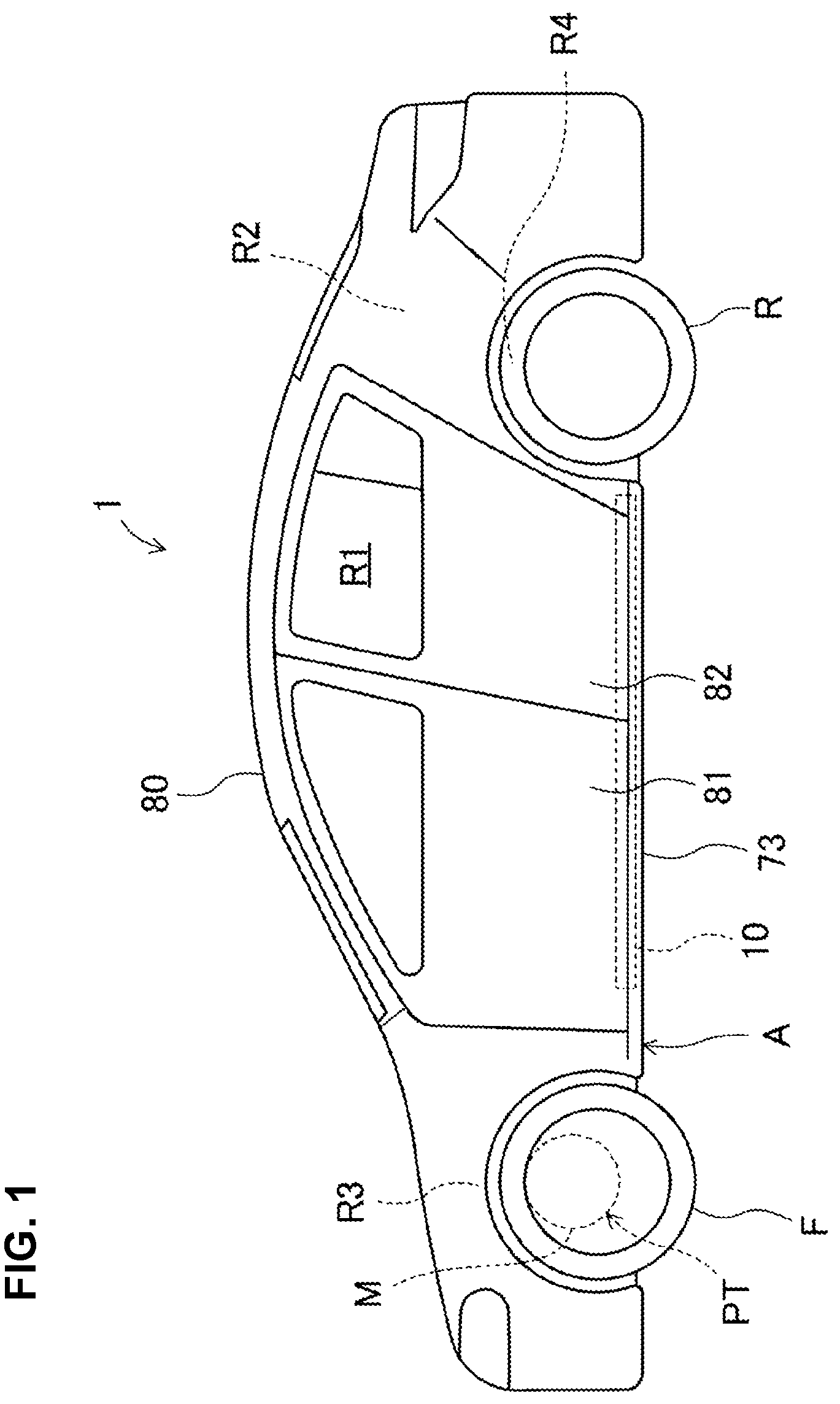 Patent US12134312 Figure 1 – Vehicle-body structure of electric automotive vehicle