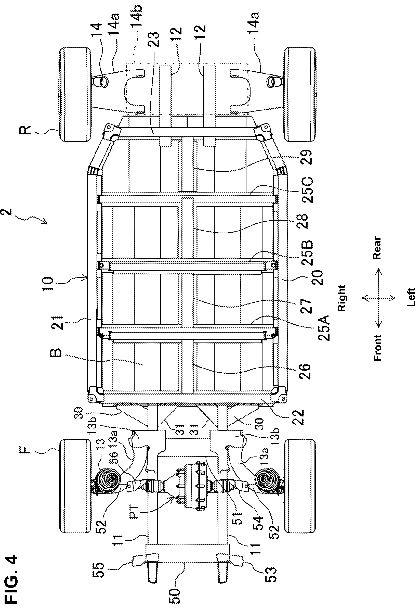 Patent US12134312 Figure 4 – Vehicle-body structure of electric automotive vehicle