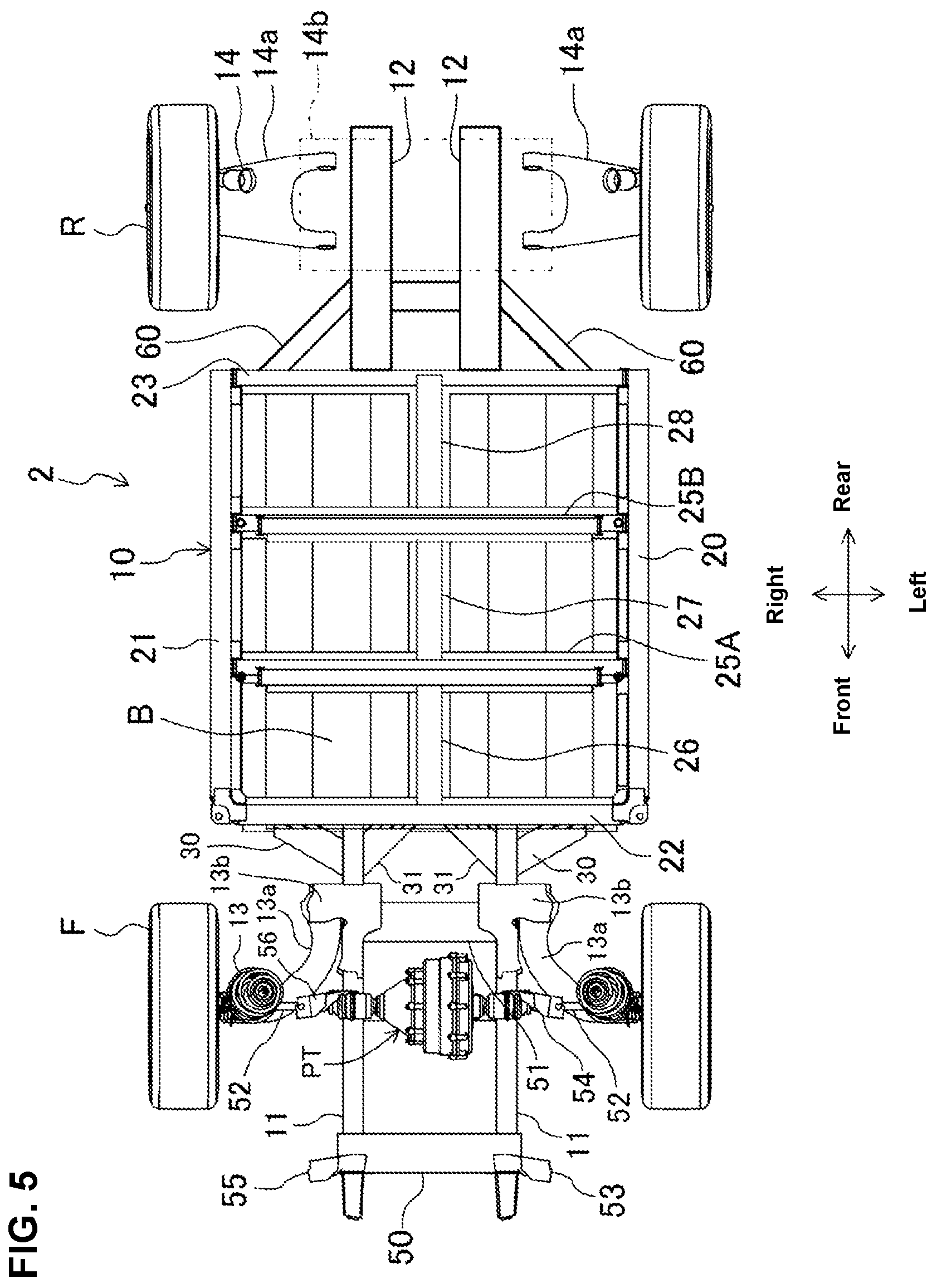 Patent US12134312 Figure 5 – Vehicle-body structure of electric automotive vehicle
