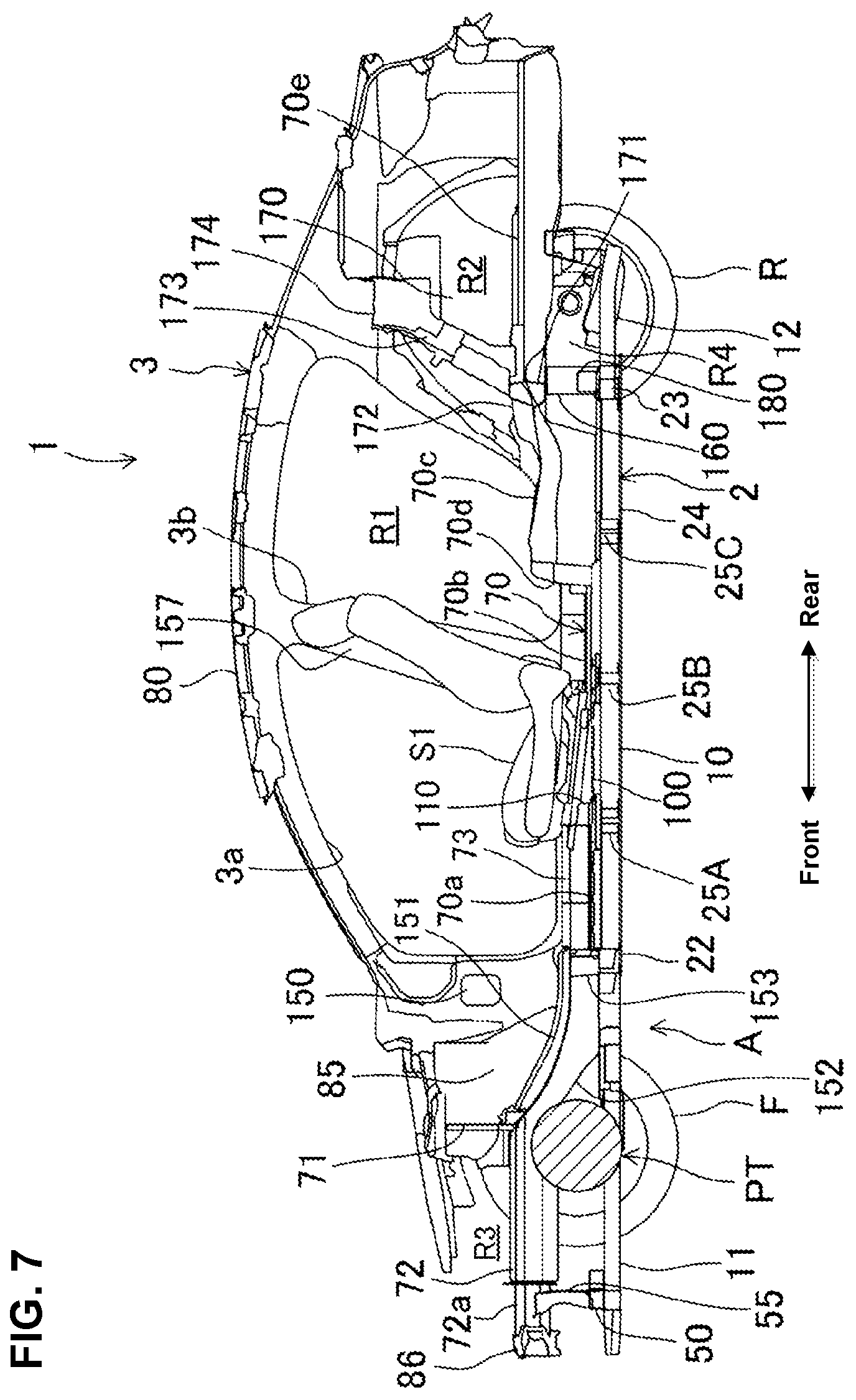 Patent US12134312 Figure 7 – Vehicle-body structure of electric automotive vehicle