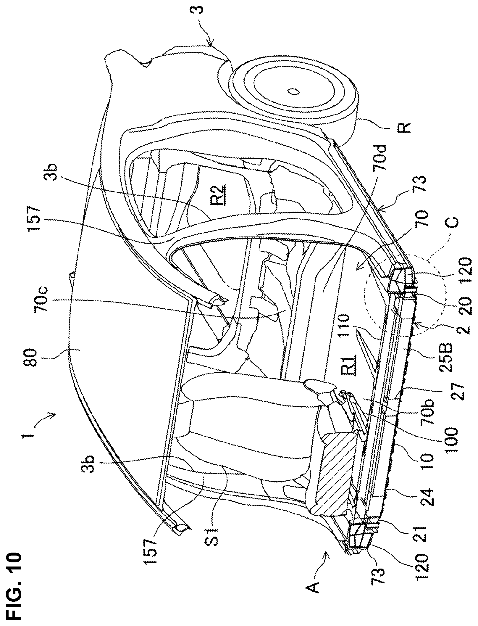 Patent US12134312 Figure 10 – Vehicle-body structure of electric automotive vehicle