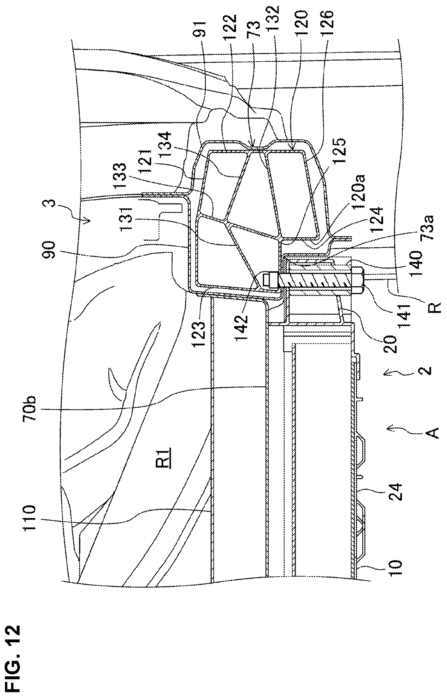 Patent US12134312 Figure 12 – Vehicle-body structure of electric automotive vehicle