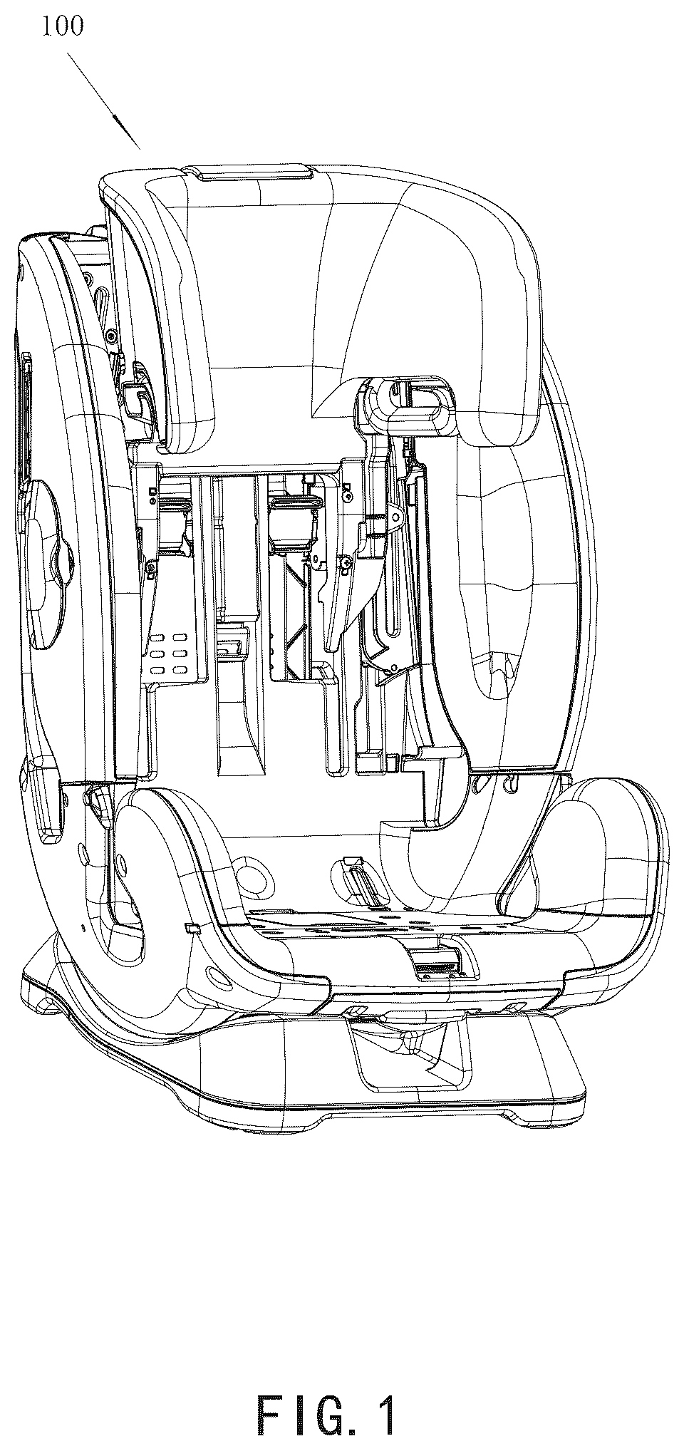 Patent US12134364 Figure 1 – Safety belt connecting structure and child safety seat