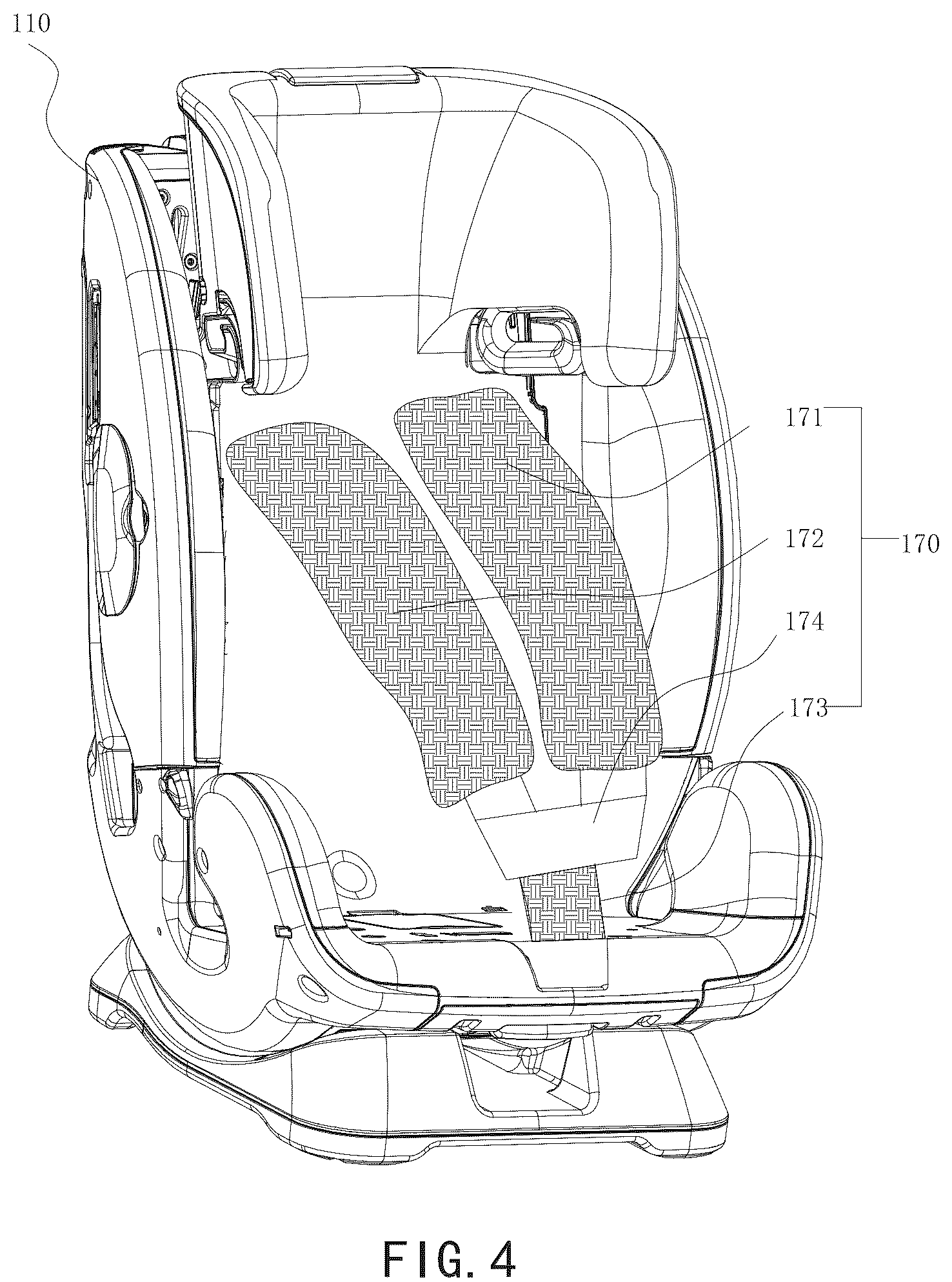 Patent US12134364 Figure 4 – Safety belt connecting structure and child safety seat