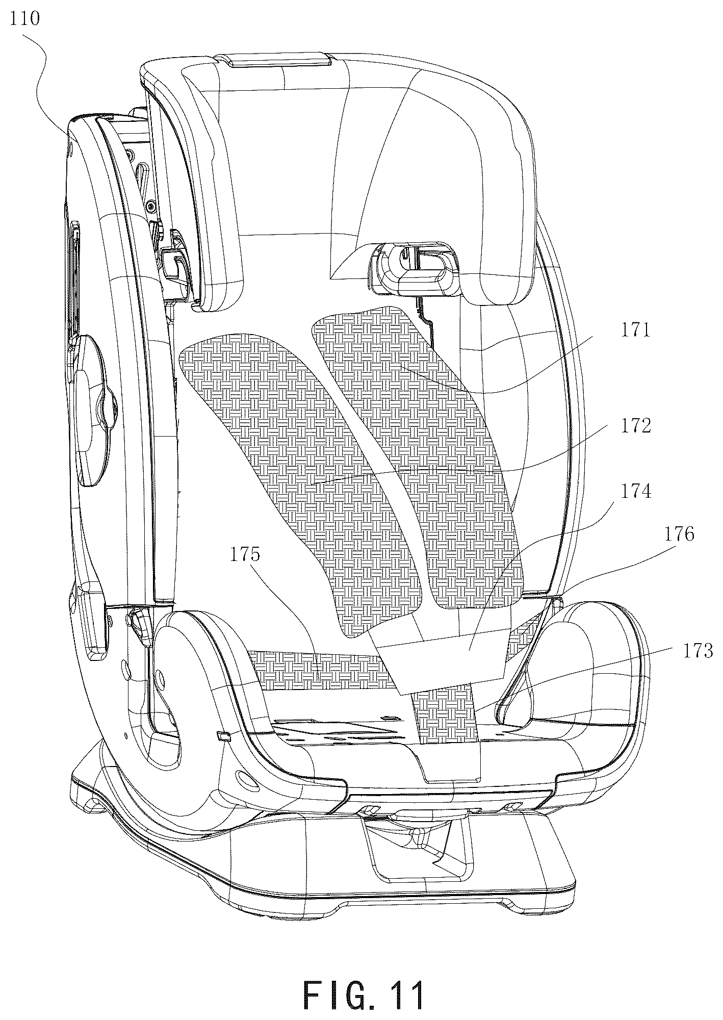 Patent US12134364 Figure 16 – Safety belt connecting structure and child safety seat