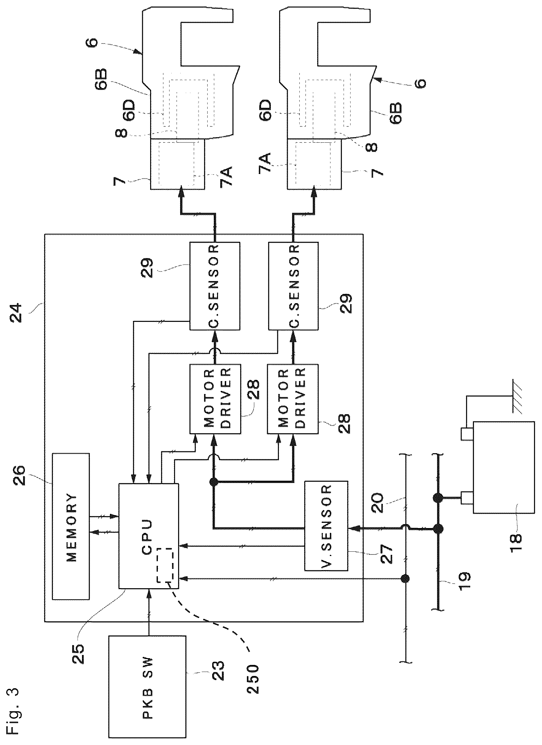 Patent US12134375 Figure 3 – Electric brake device and electric brake control device
